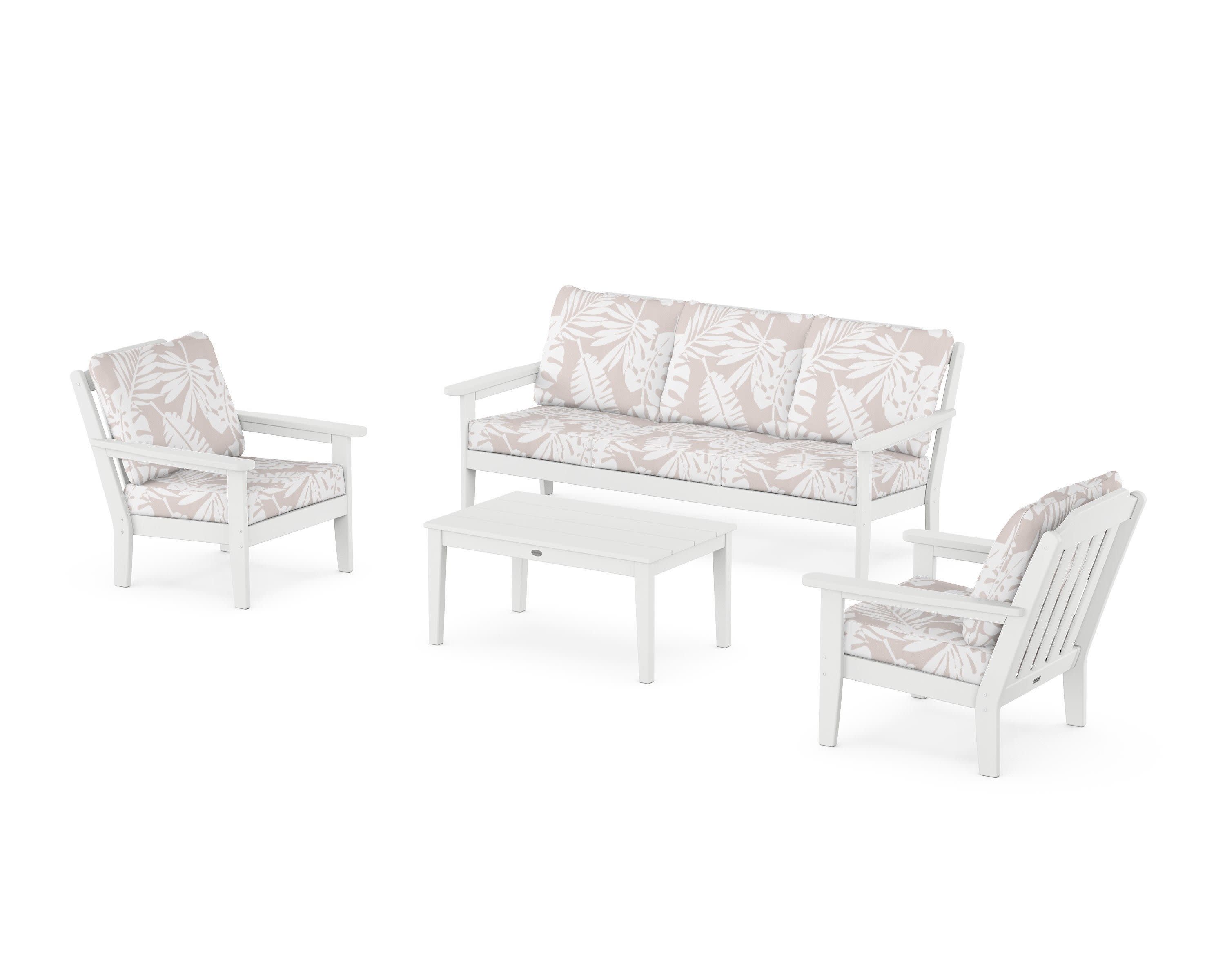 Cottage 4-Piece Deep Seating Set with Sofa in White / Leaf Dune Burlap