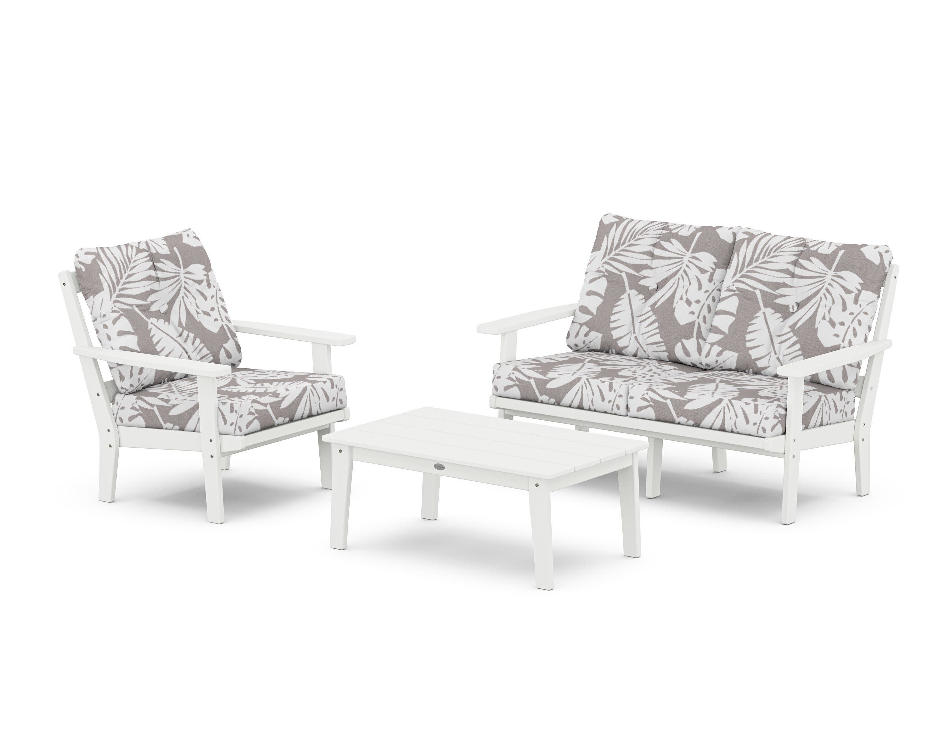 Prairie 3-Piece Deep Seating Set with Loveseat in White / Leaf Grey Mist