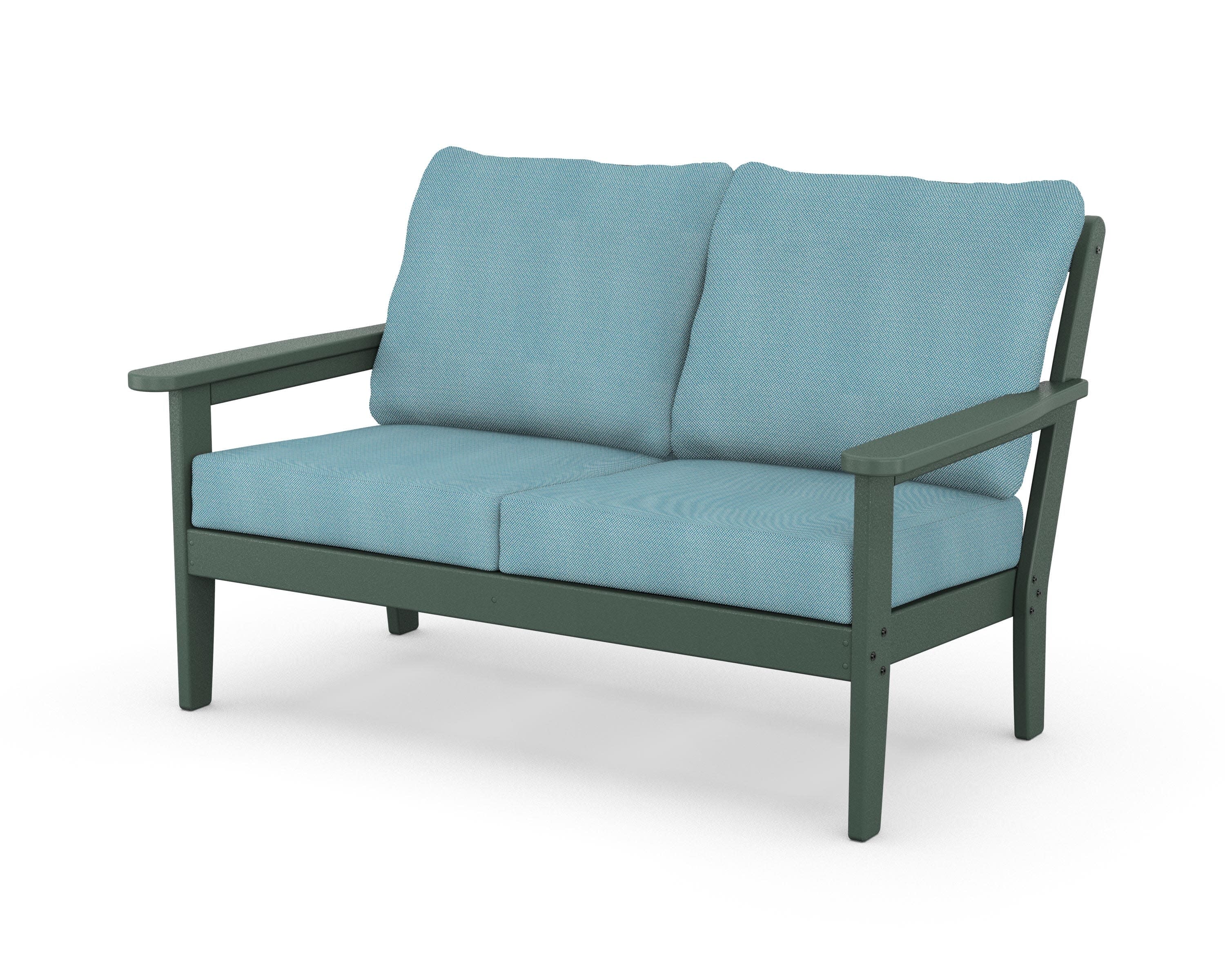 Cottage Deep Seating Loveseat in Green / Lattice Sky Blue