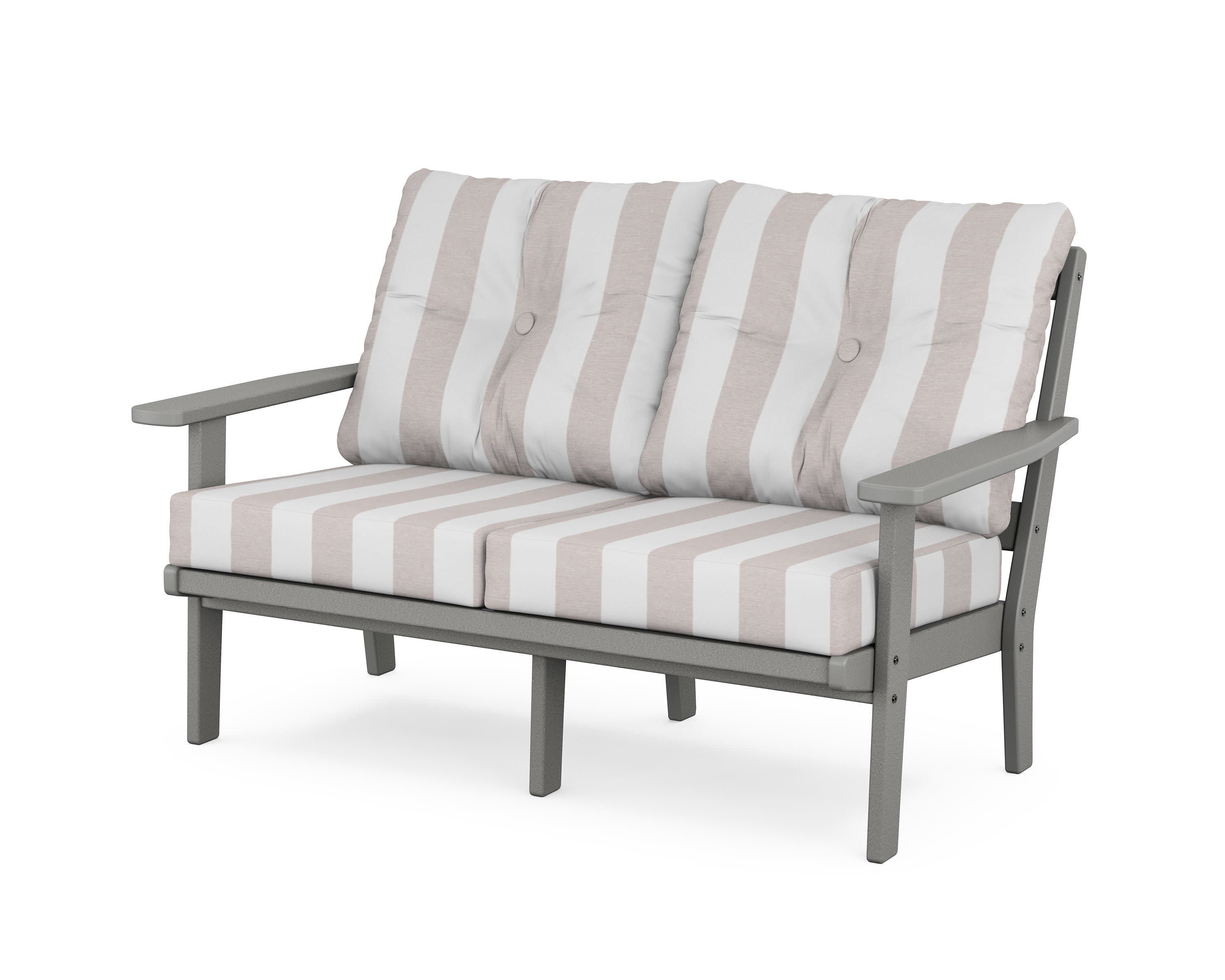 Prairie Deep SeatingLoveseat in Slate Grey / Cabana Stripe Dune Burlap