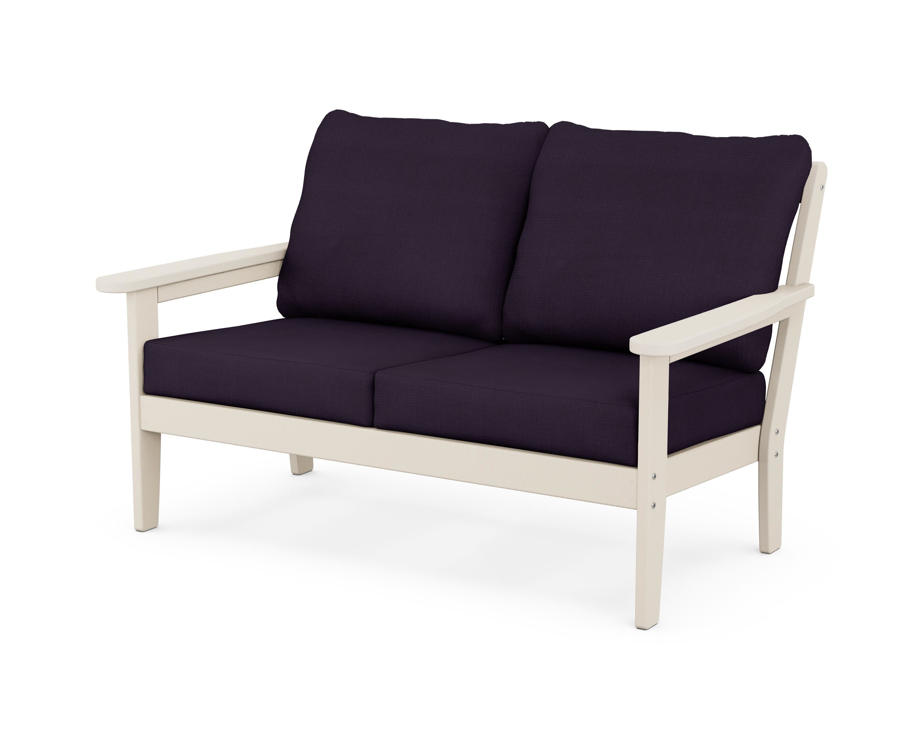 Cottage Deep Seating Loveseat in Sand / Navy Linen