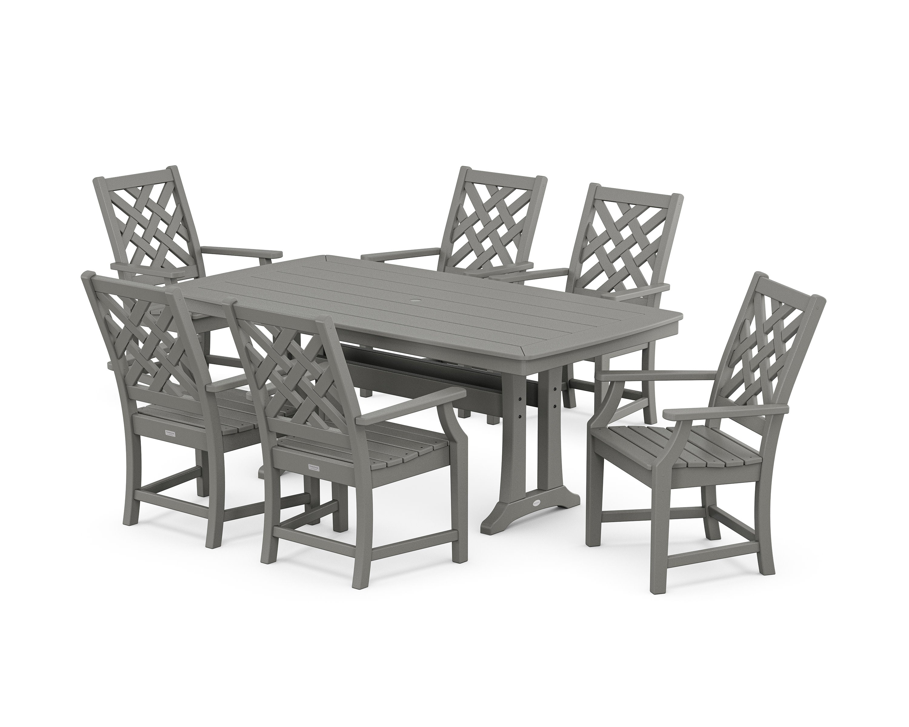 Wovendale Arm Chair 7-Piece Dining Set with Trestle Legs in Slate Grey