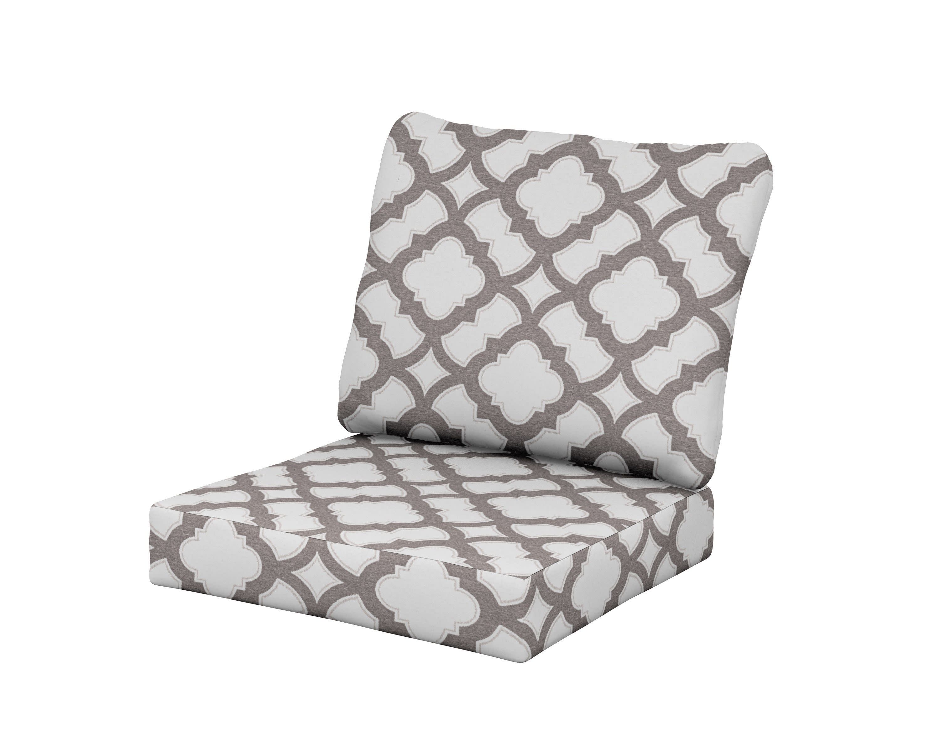 Baffle Seat/Back Cushion in Trellis Grey Mist