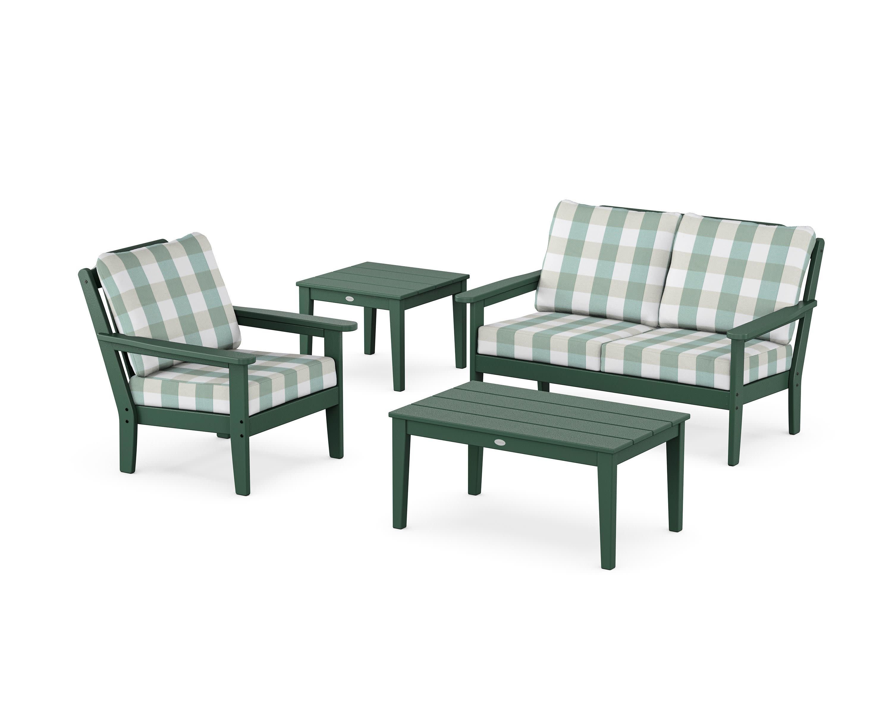 Wovendale 4-Piece Deep Seating Set in Green / Buffalo Plaid Glacier Spa