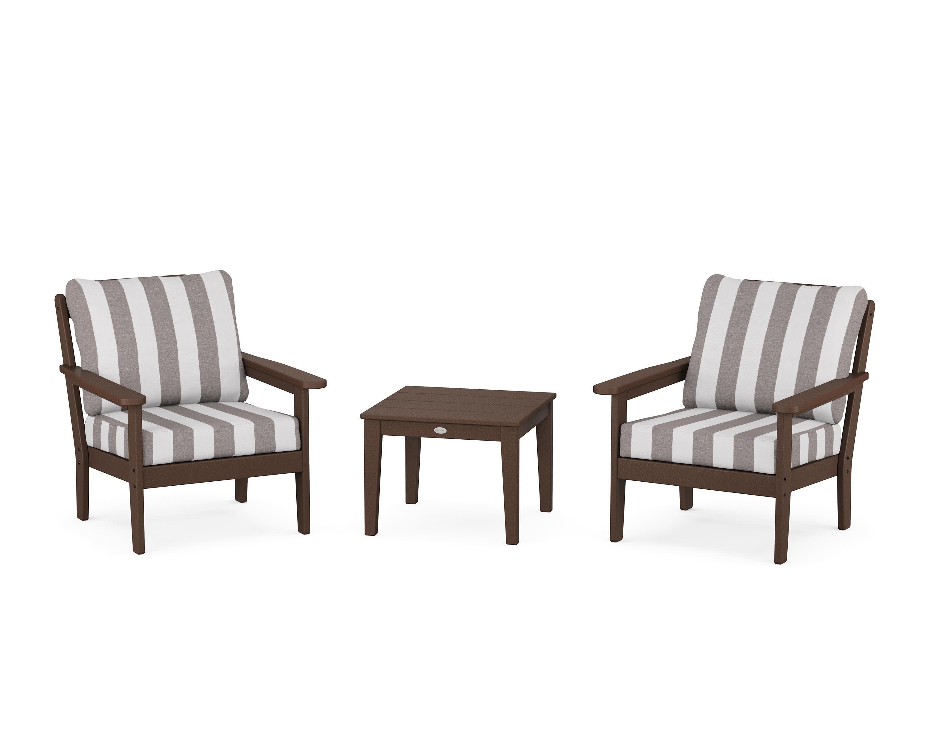 Cottage 3-Piece Deep Seating Set in Mahogany / Cabana Stripe Grey Mist