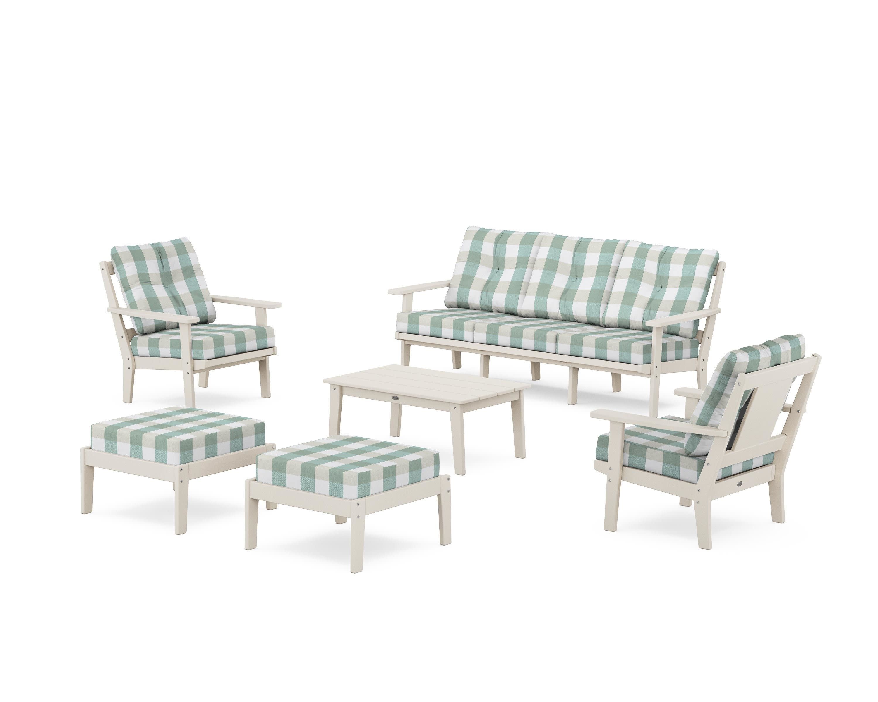 Prairie 6-Piece Lounge Sofa Set in Sand / Buffalo Plaid Glacier Spa
