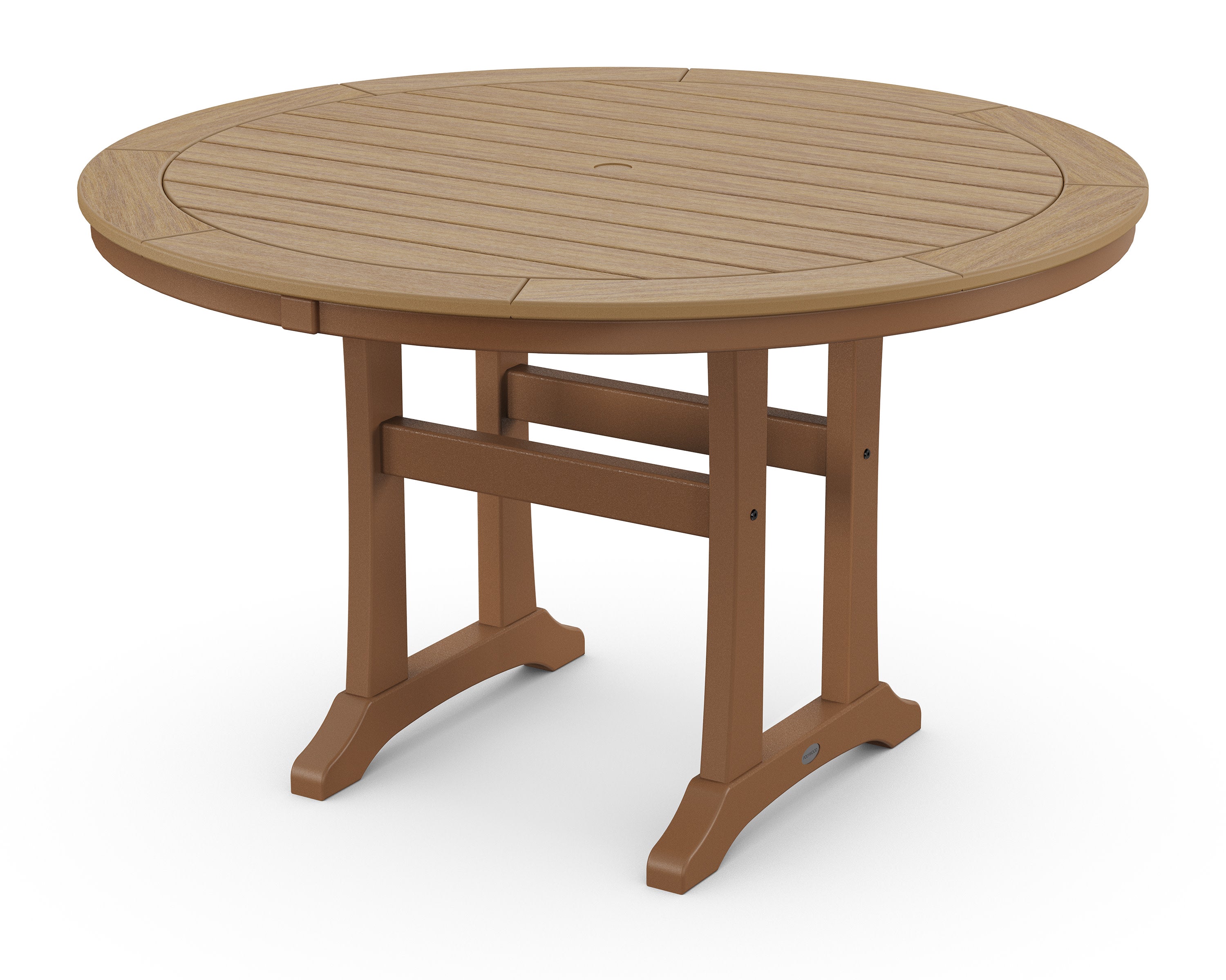 Nautical Trestle 48" Round Dining Table in Teak / Natural