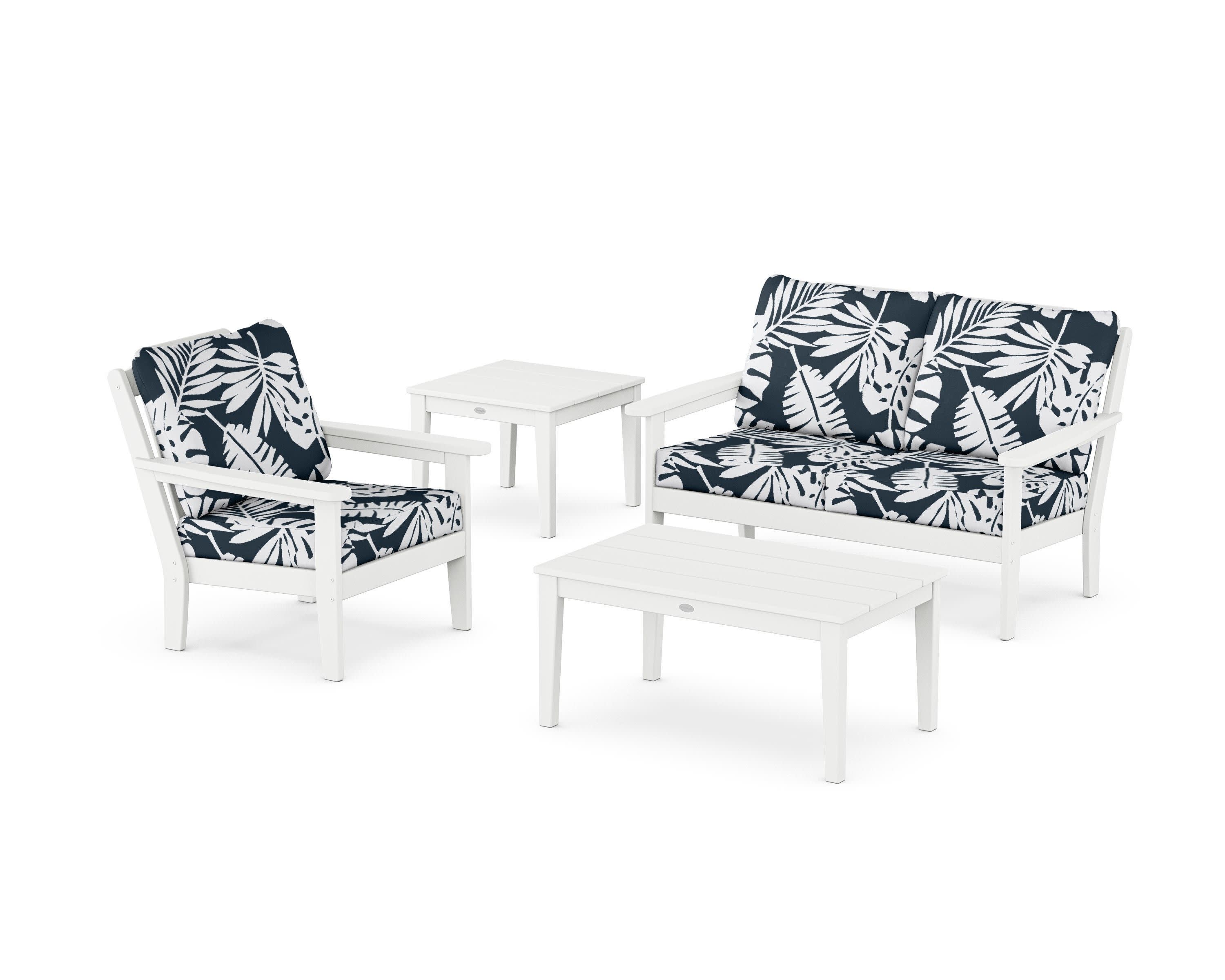 Wovendale 4-Piece Deep Seating Set in White / Leaf Marine Indigo