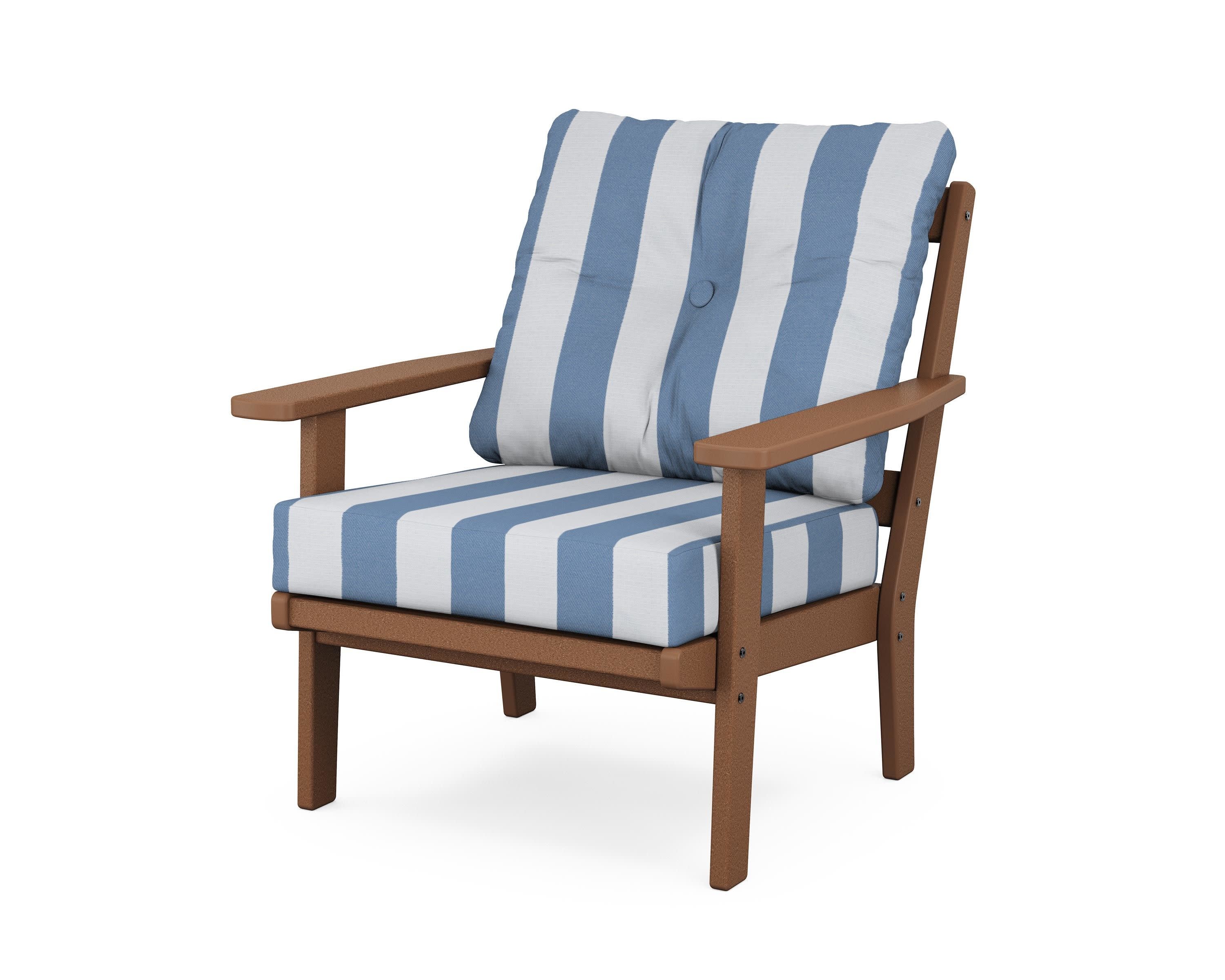 Prairie Deep Seating Chair in Teak / Cabana Stripe Sky Blue