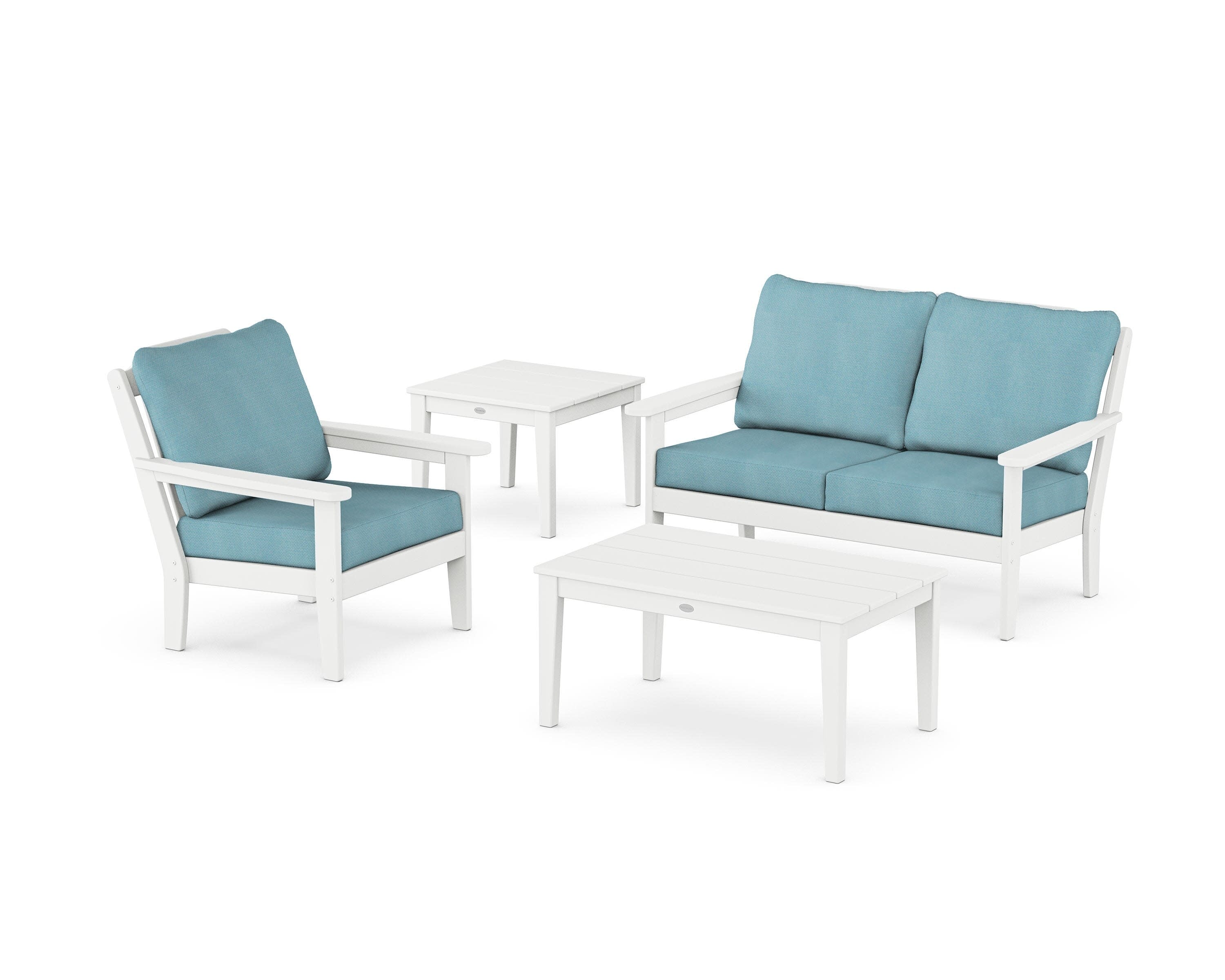 Wovendale 4-Piece Deep Seating Set in White / Lattice Sky Blue