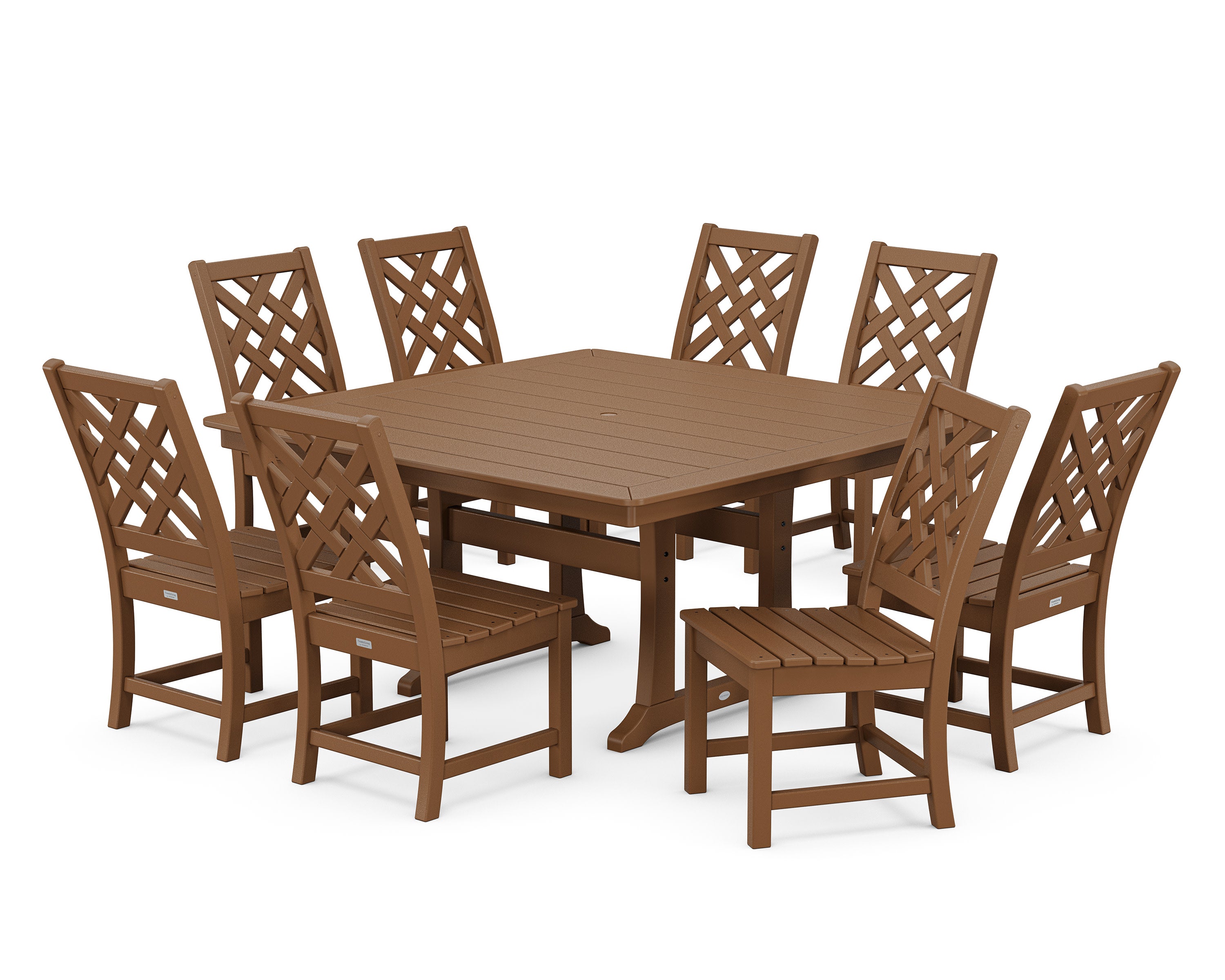 Wovendale Side Chair 9-Piece Square Dining Set with Trestle Legs in Teak