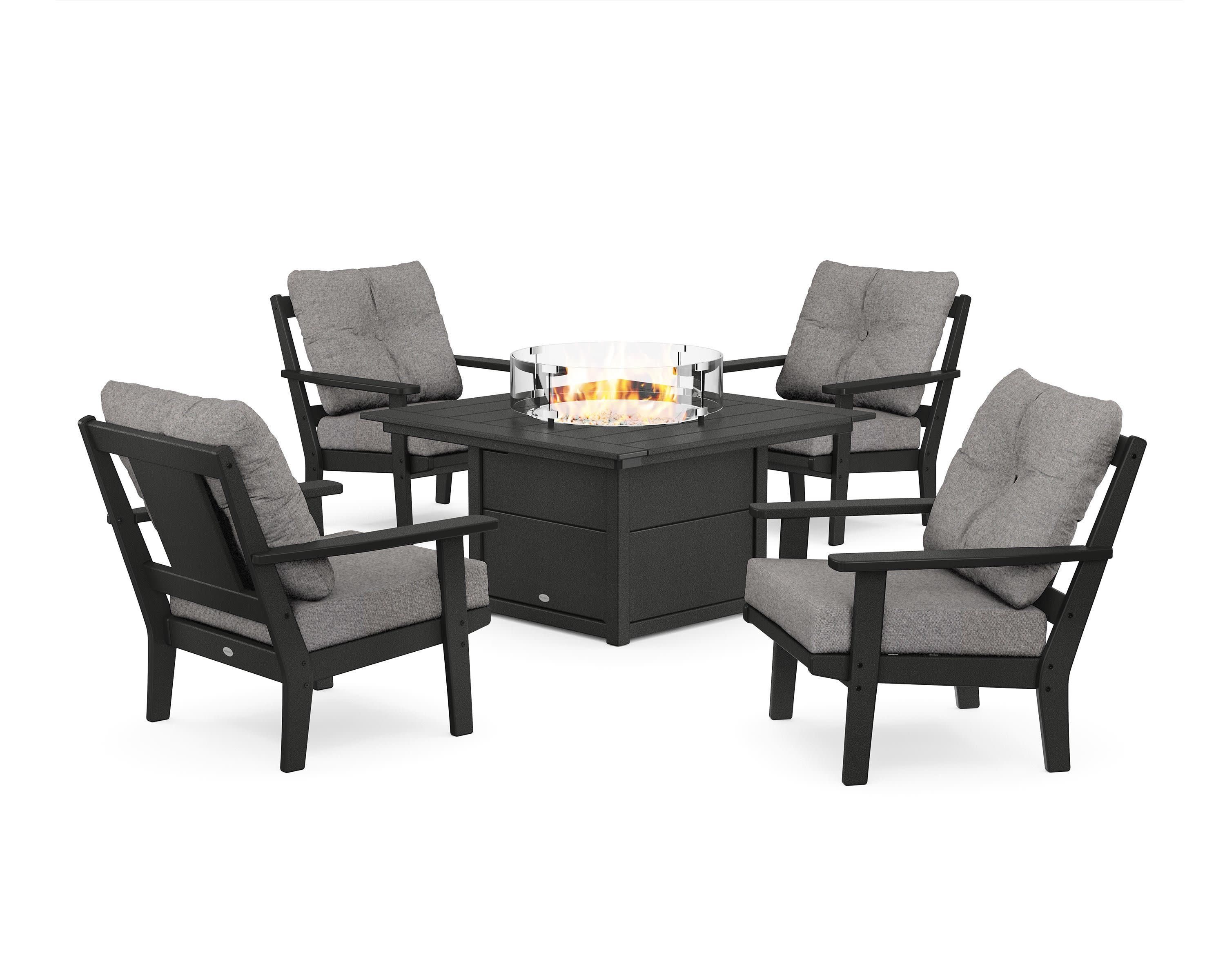 Prairie 5-Piece Deep Seating Set with Fire Pit Table in Black / Grey Mist