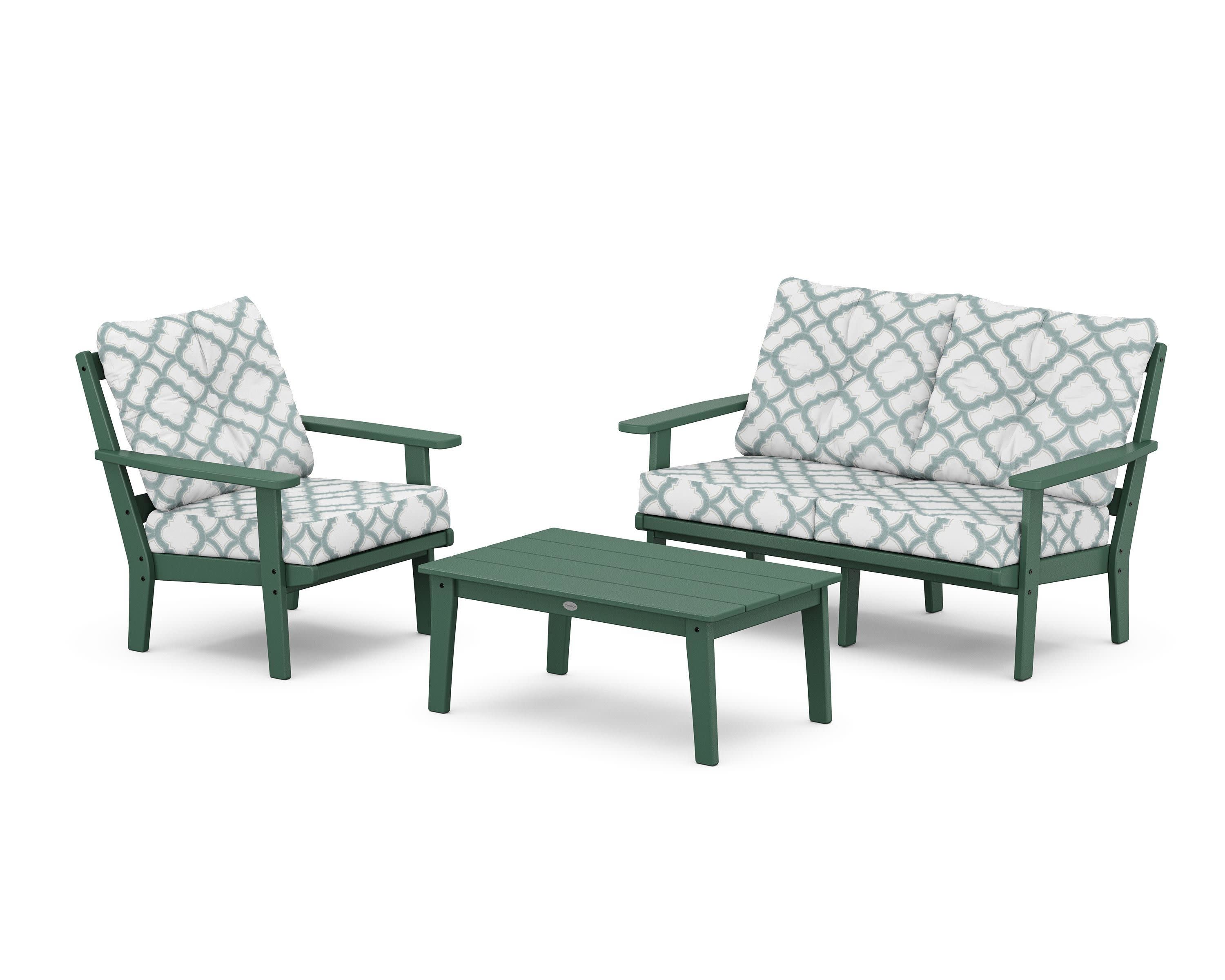 Prairie 3-Piece Deep Seating Set with Loveseat in Green / Trellis Glacier Spa