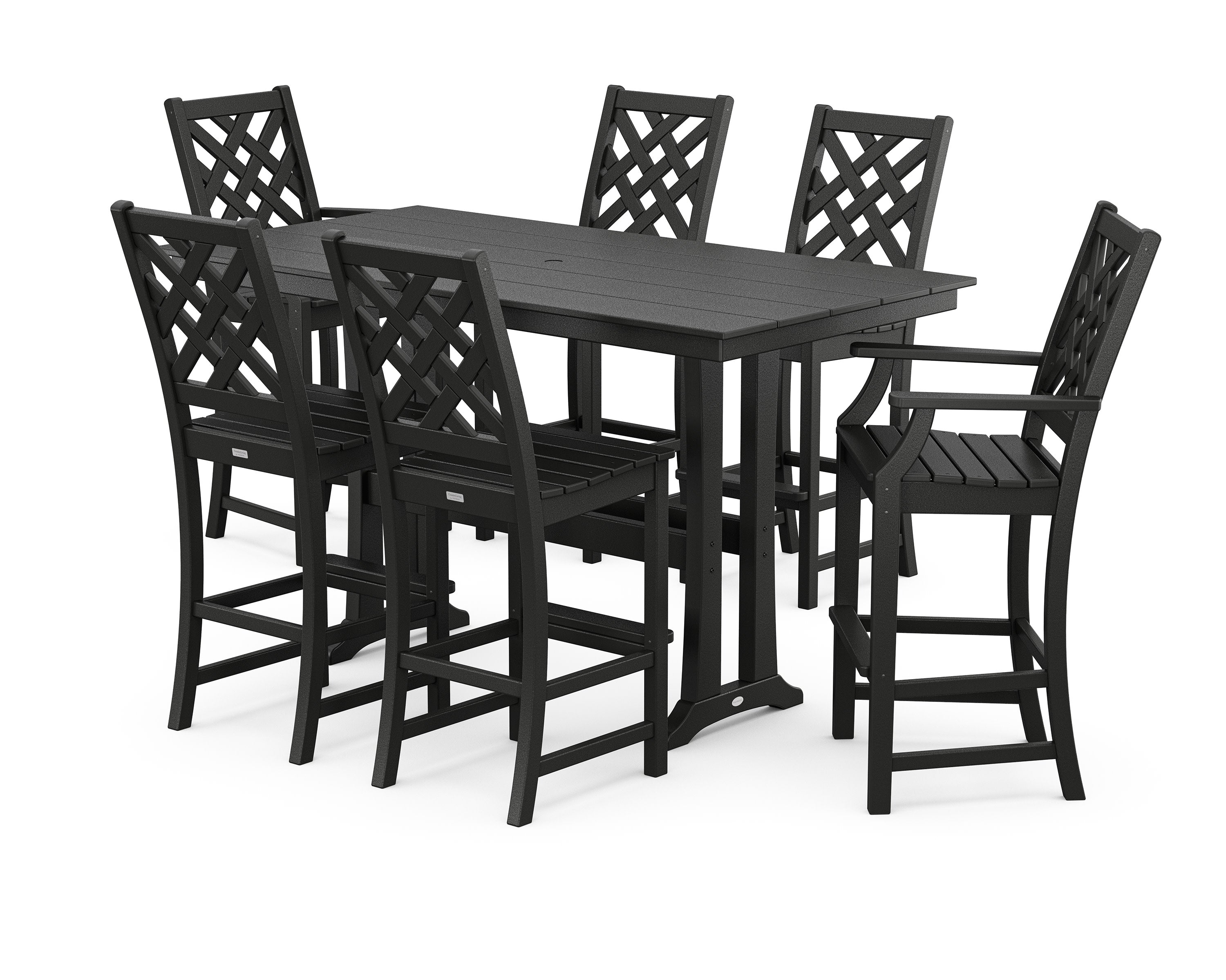Wovendale 7-Piece Farmhouse Bar Set with Trestle Legs in Black