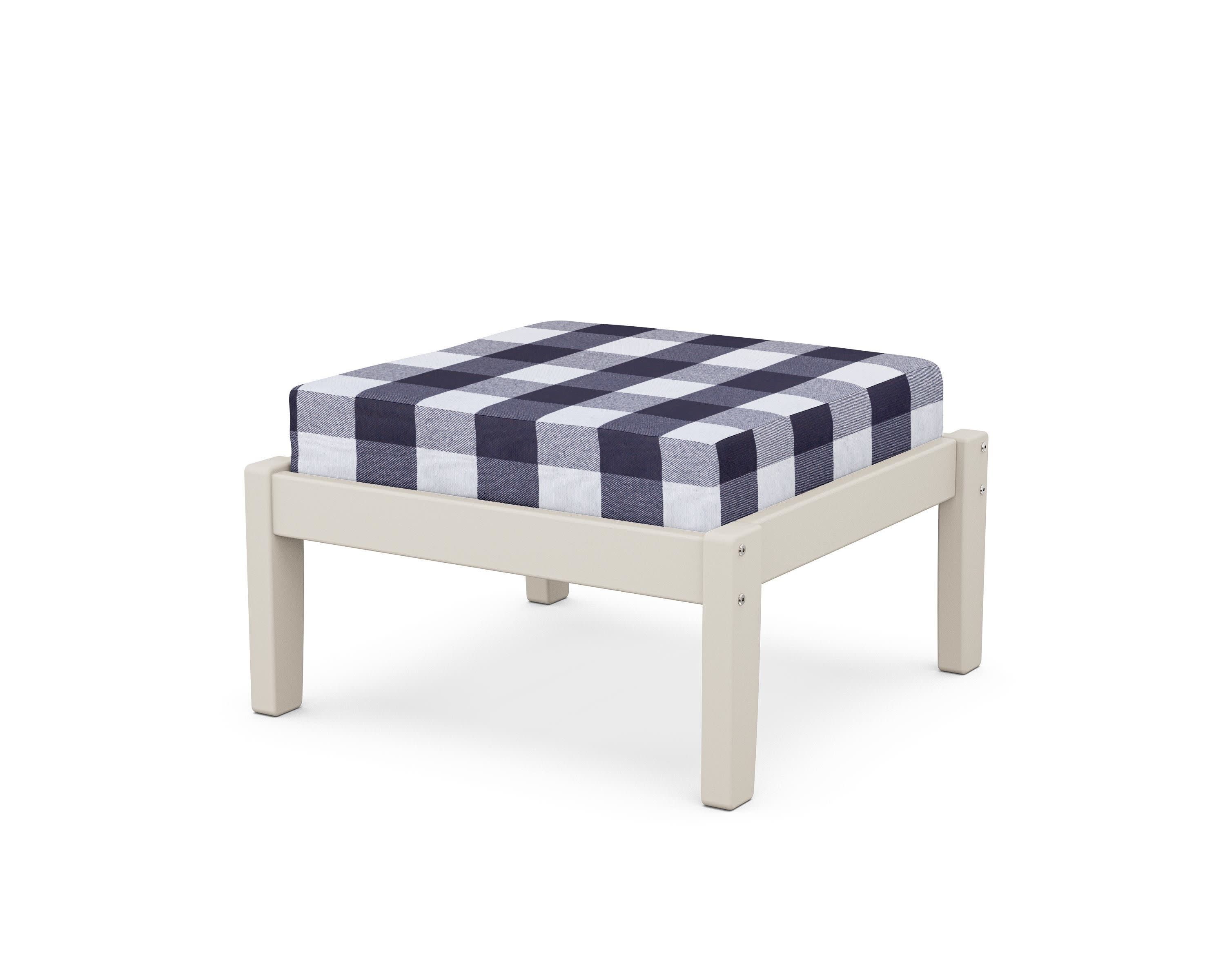 Deep Seating Ottoman in Sand / Buffalo Plaid Navy