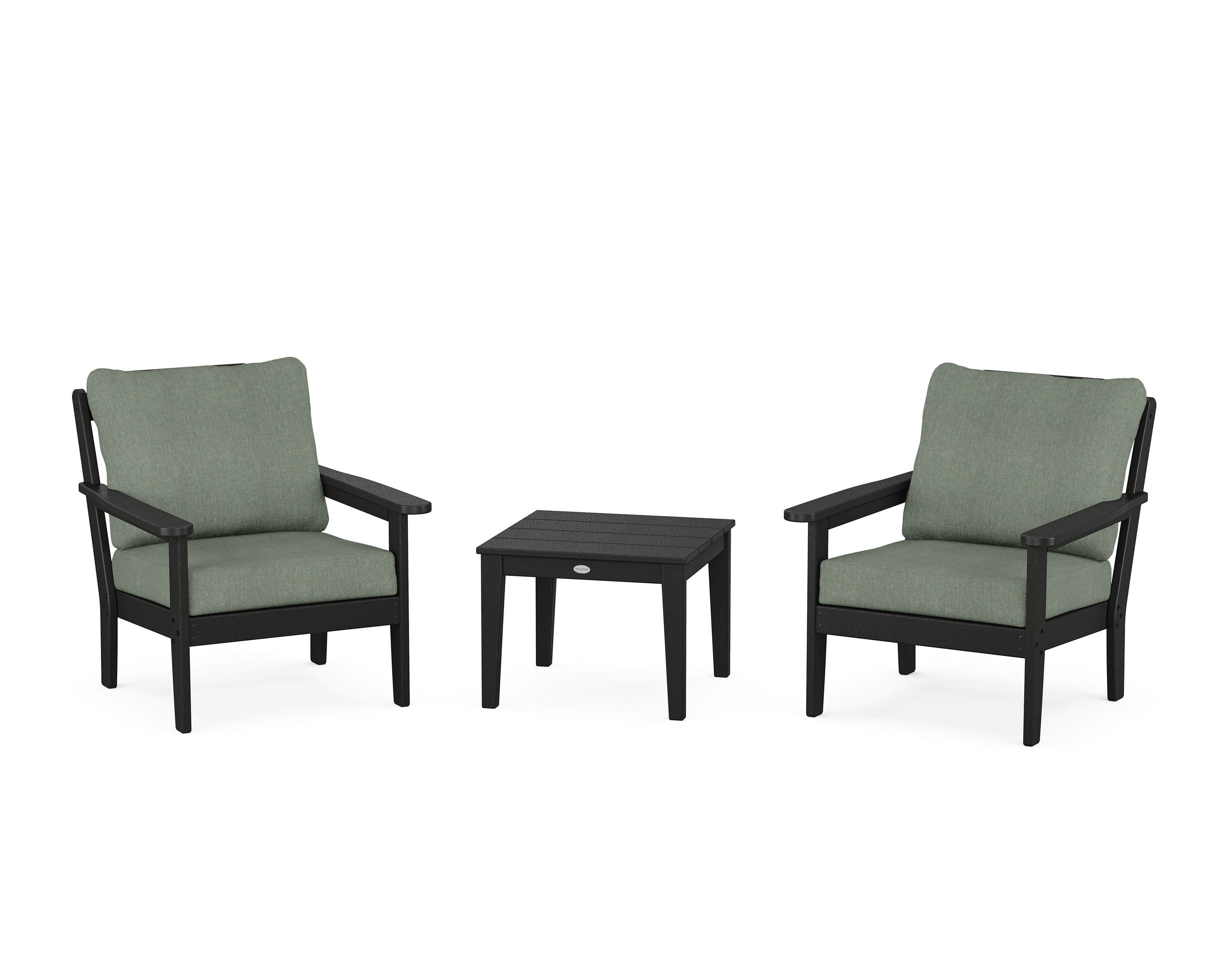 Cottage 3-Piece Deep Seating Set in Black / Cast Sage