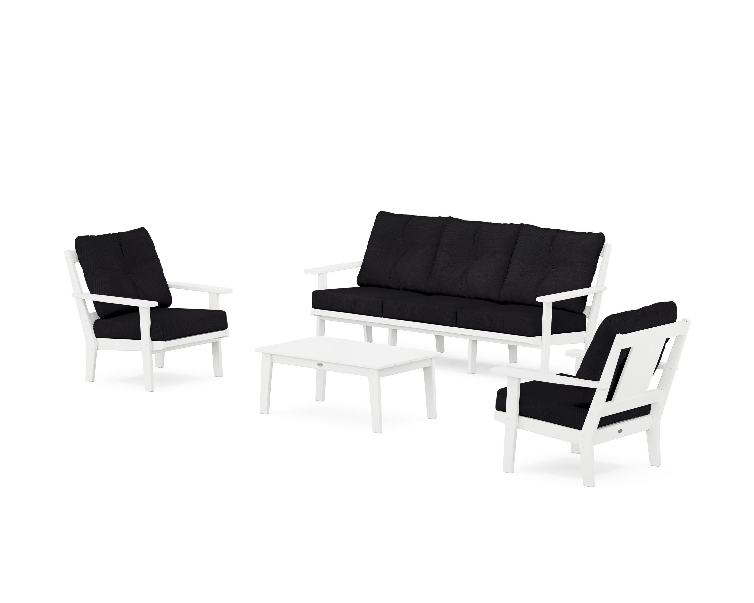 Prairie 4-Piece Deep Seating Set with Sofa in White / Midnight Linen