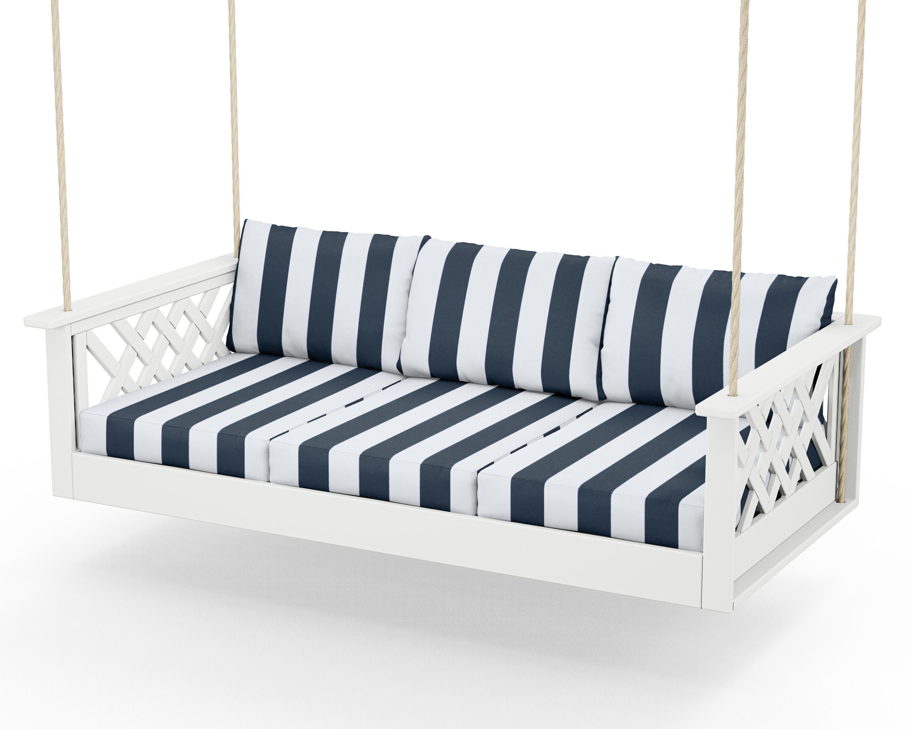 Wovendale Daybed Swing in White / Cabana Stripe Marine Indigo