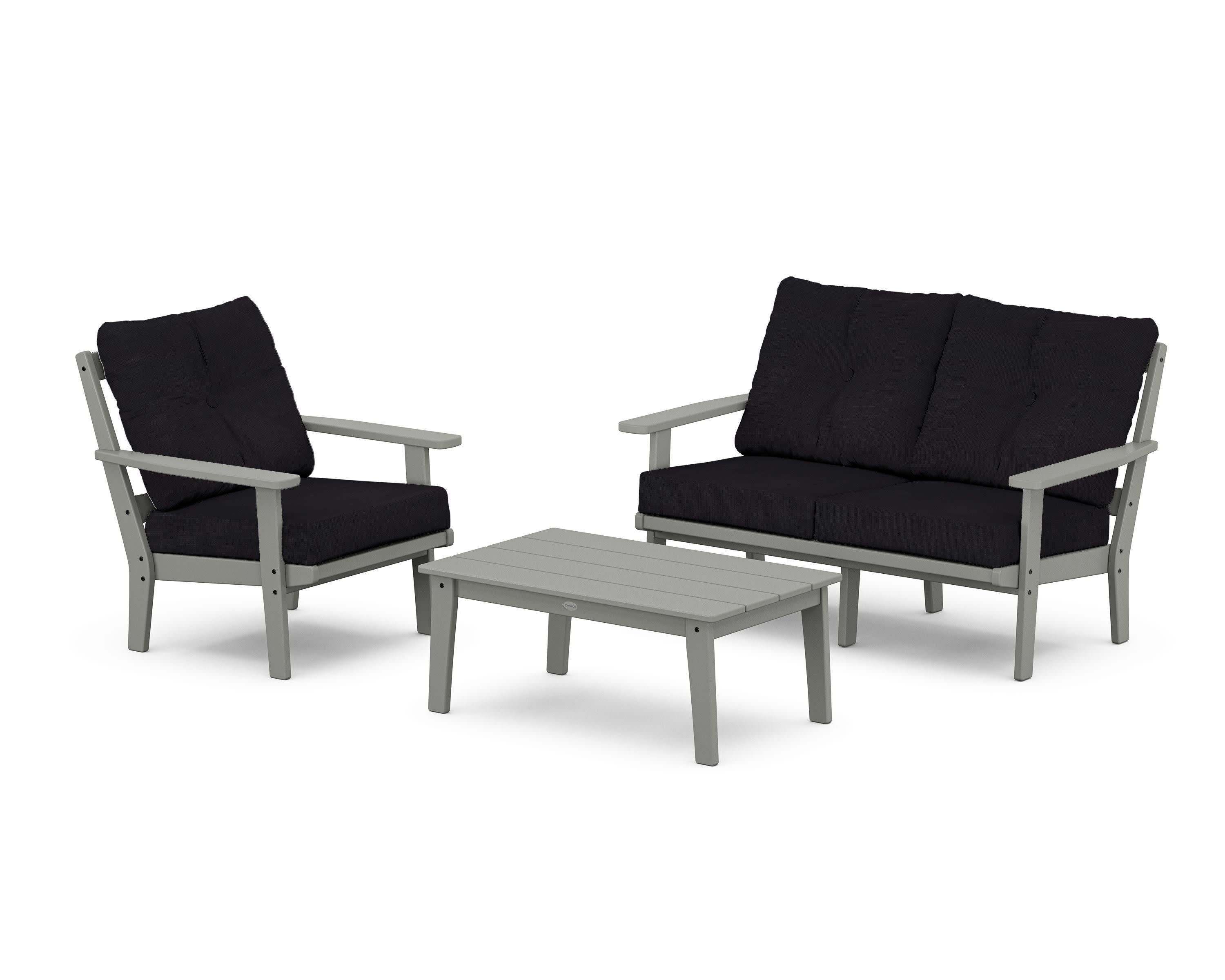 Prairie 3-Piece Deep Seating Set with Loveseat in Slate Grey / Midnight Linen