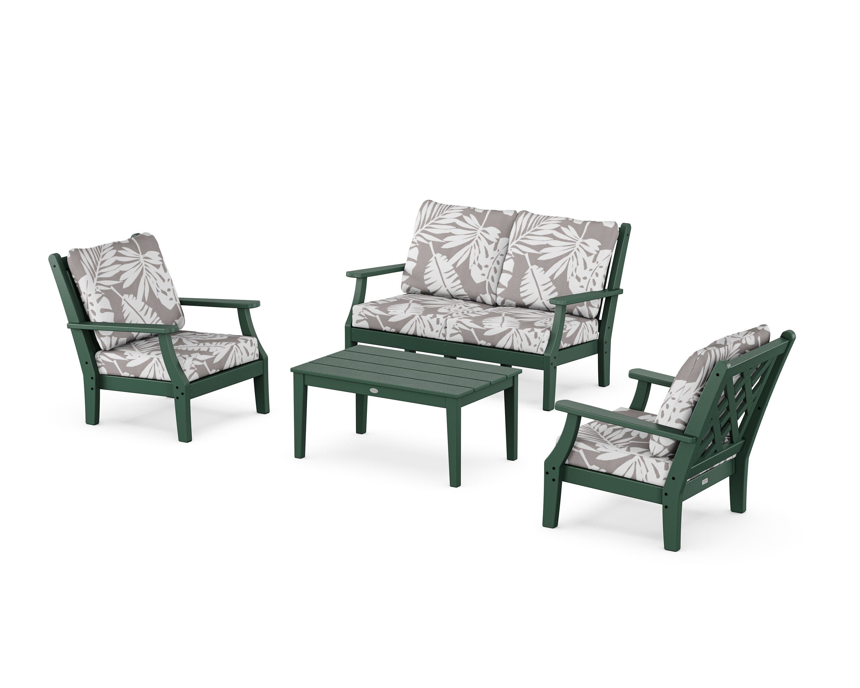 Wovendale 4-Piece Deep Seating Set with Loveseat in Green / Leaf Grey Mist