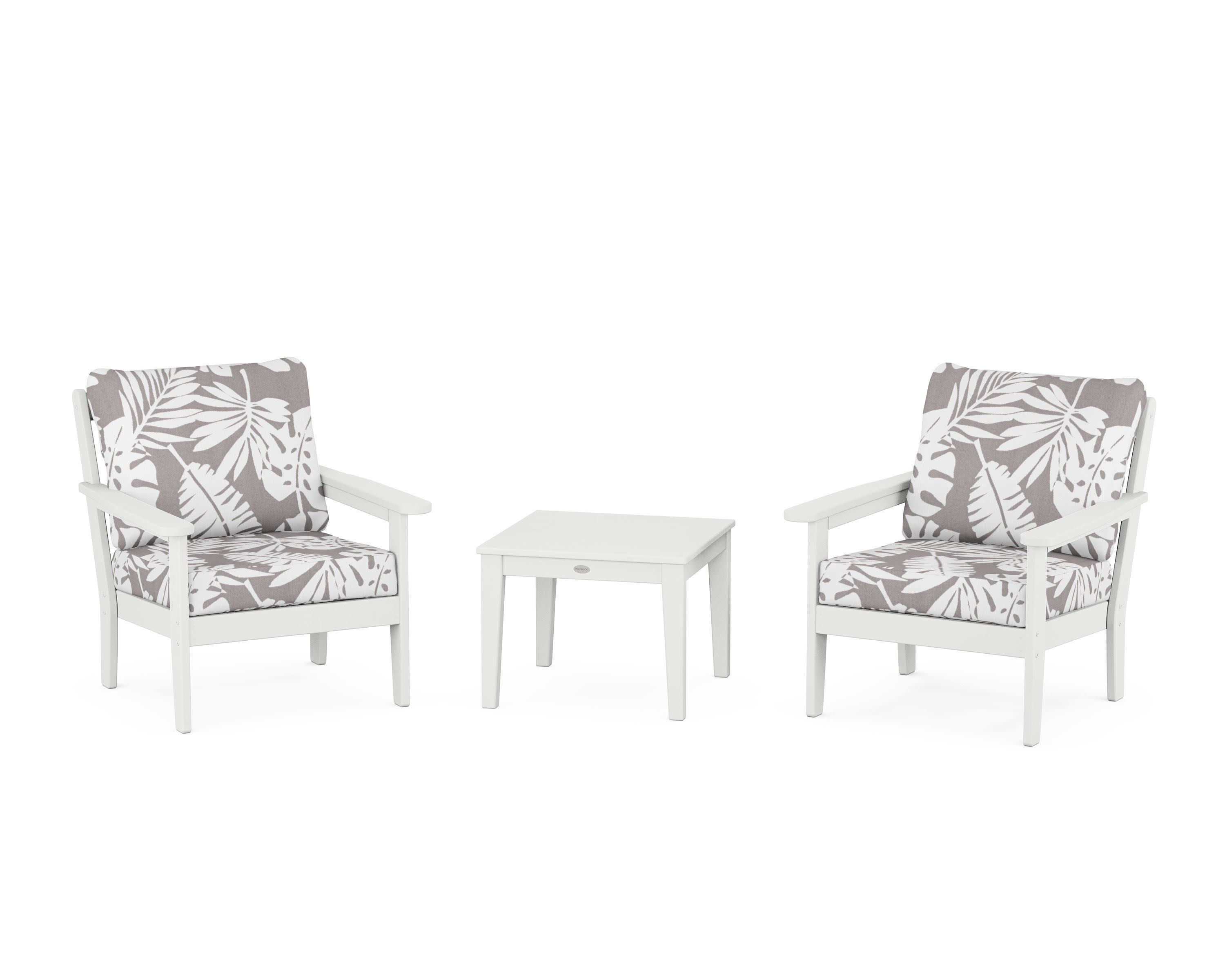 Cottage 3-Piece Deep Seating Set in White / Leaf Grey Mist