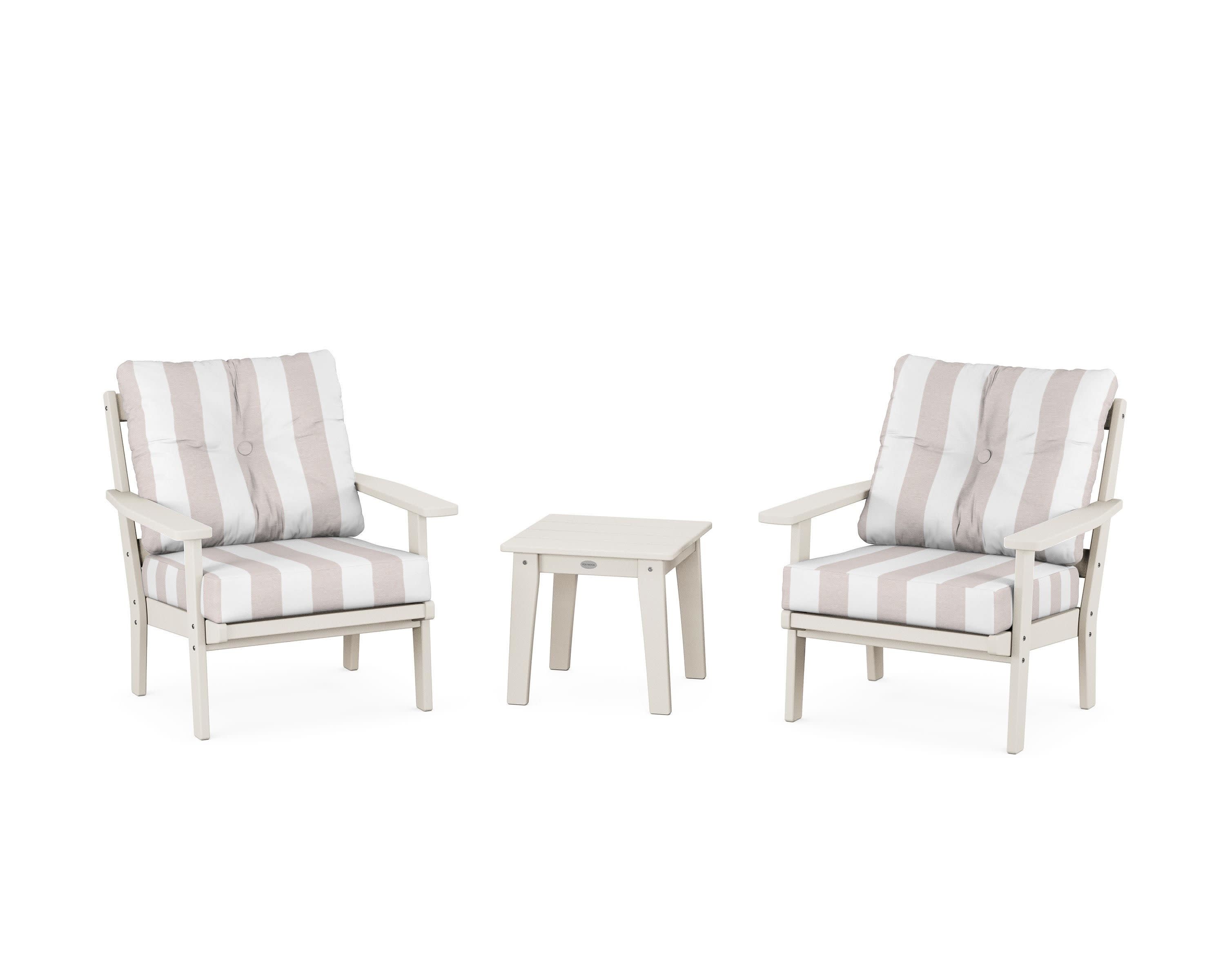 Prairie 3-Piece Deep Seating Set in Sand / Cabana Stripe Dune Burlap