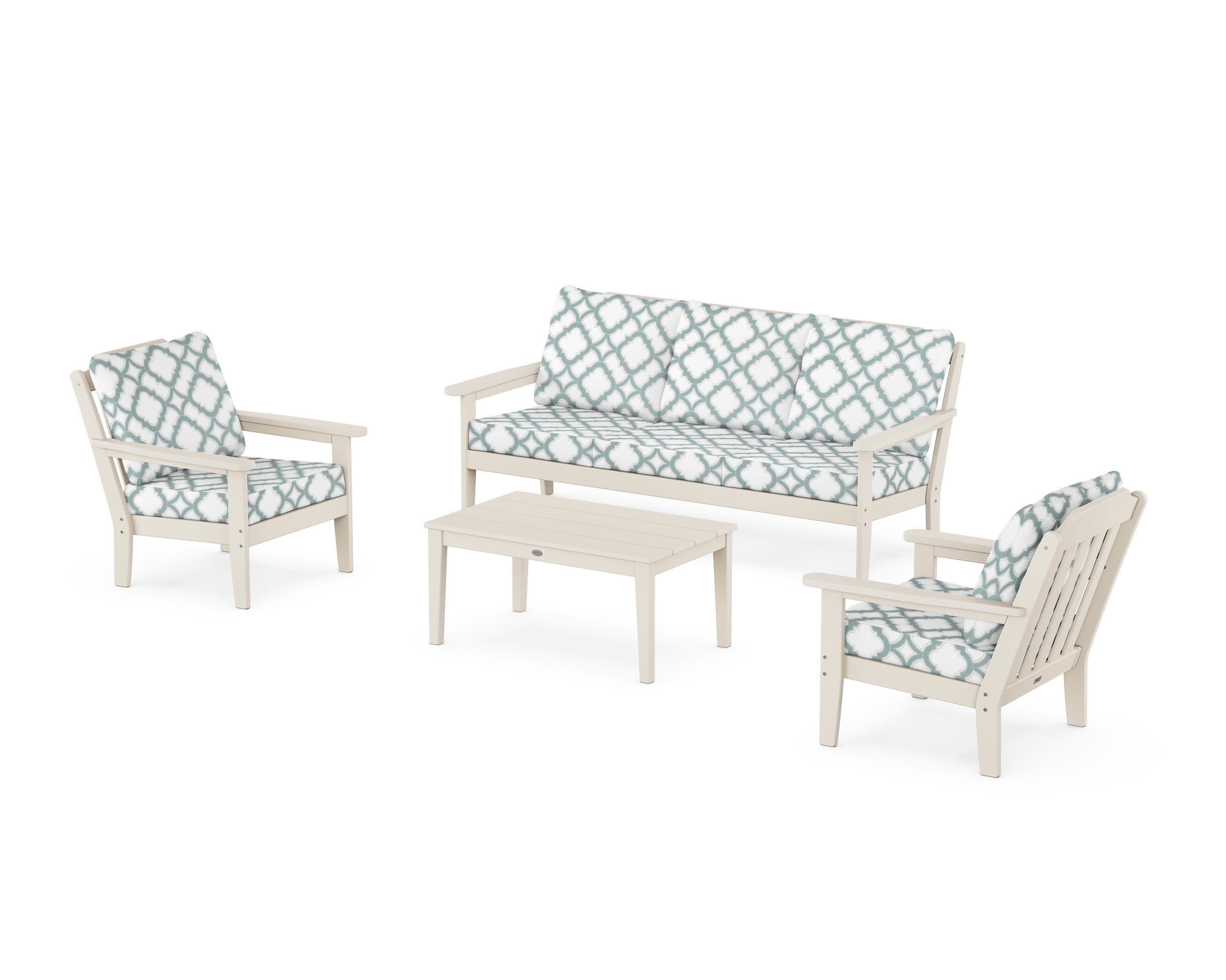 Cottage 4-Piece Deep Seating Set with Sofa in Sand / Trellis Glacier Spa