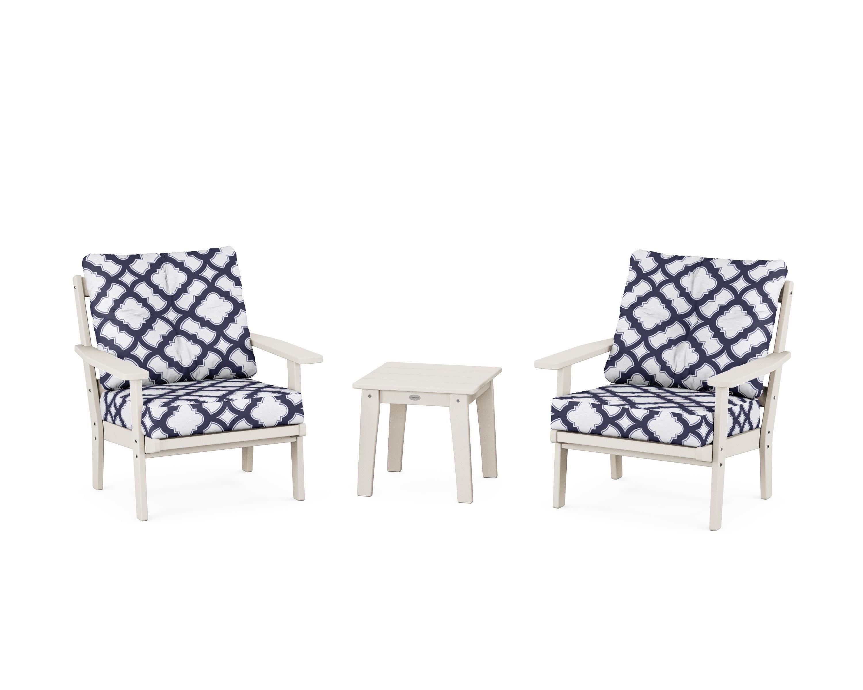 Prairie 3-Piece Deep Seating Set in Sand / Trellis Navy