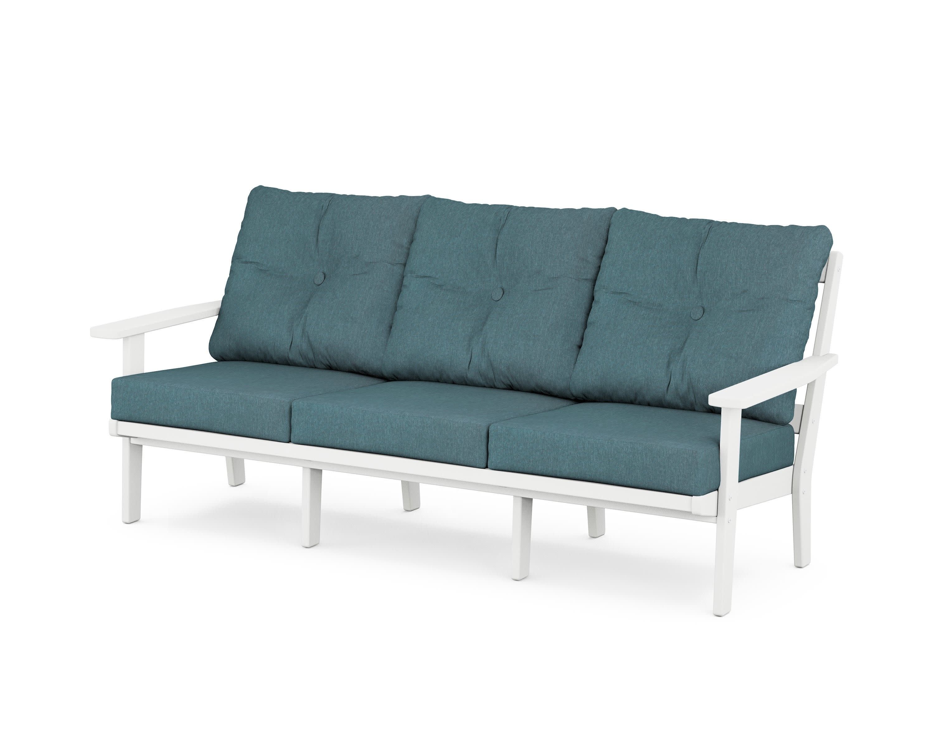 PrairieDeep Seating Sofa in White / Ocean Teal