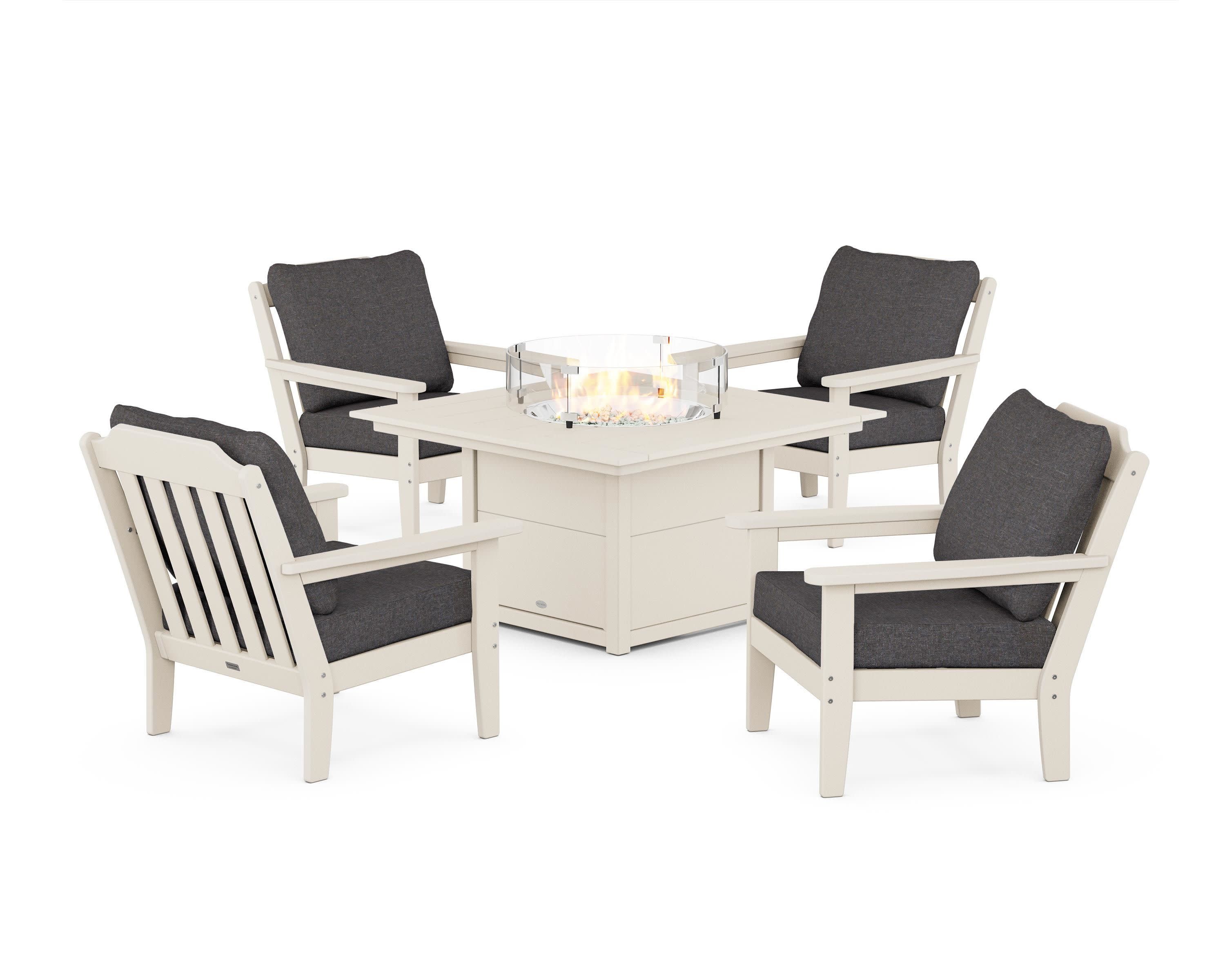 Cottage 5-Piece Deep Seating Set with Fire Pit Table in Sand / Ash Charcoal