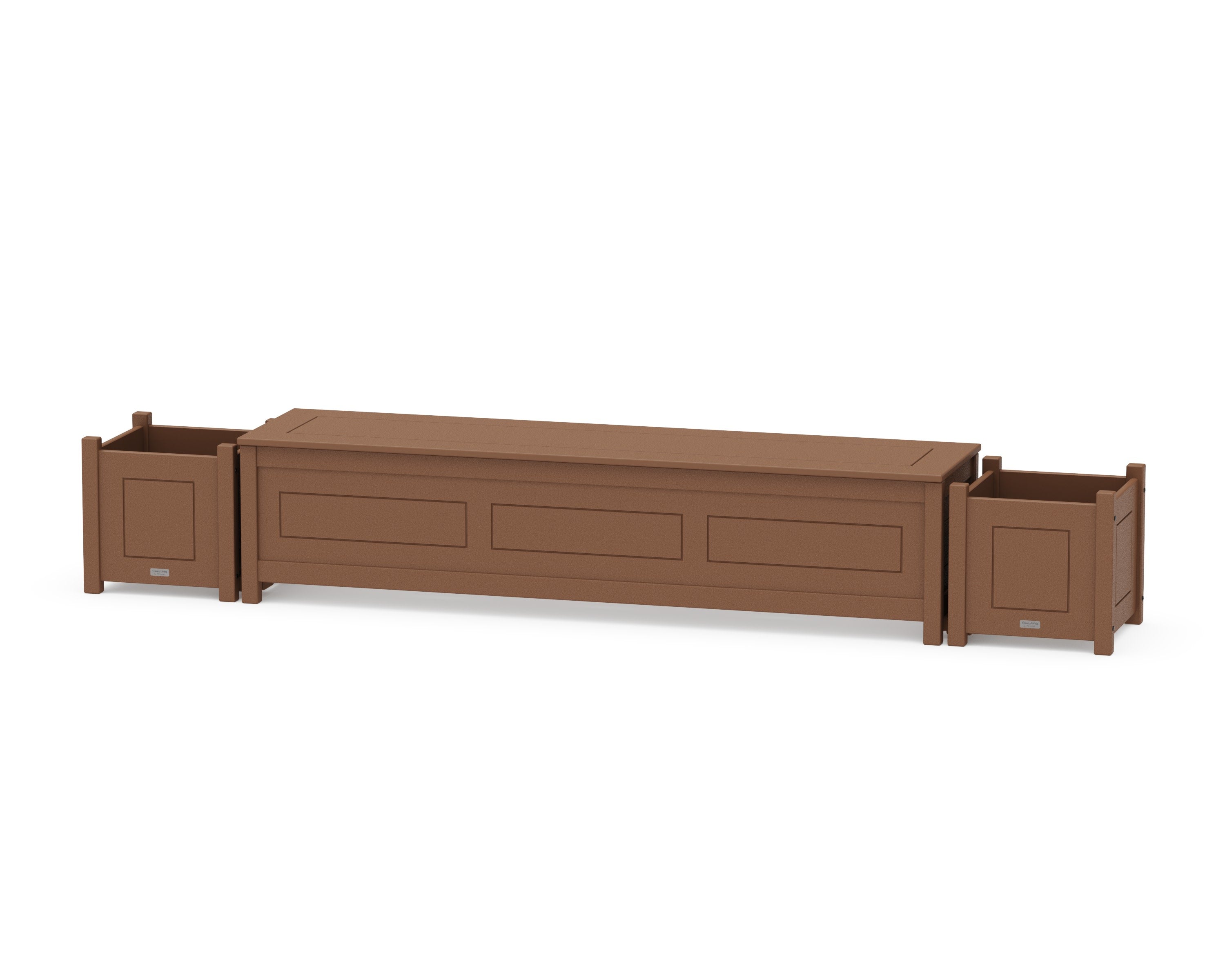72" Country Living Straight Planter Storage Bench Set in Teak