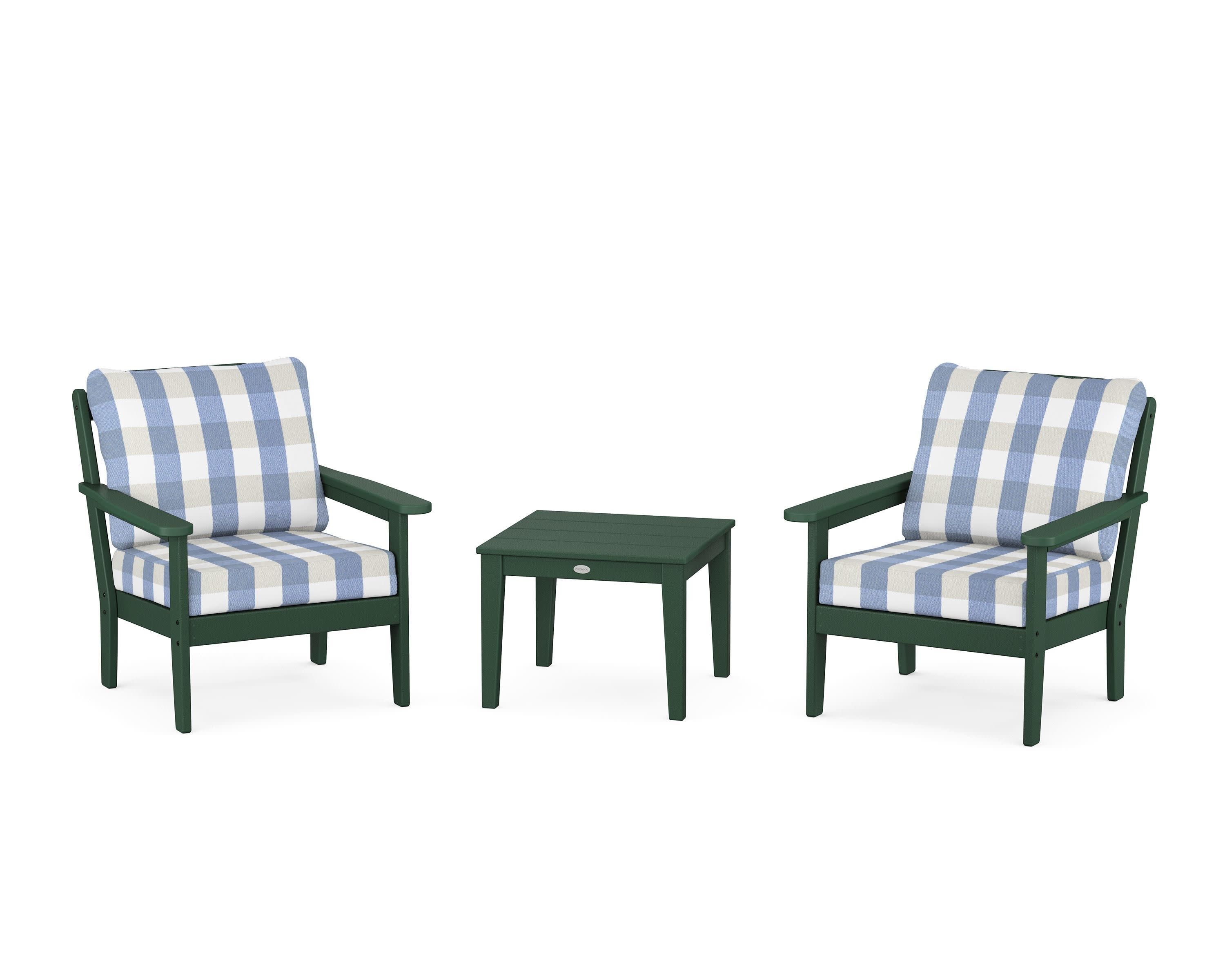 Cottage 3-Piece Deep Seating Set in Green / Buffalo Plaid Sky Blue