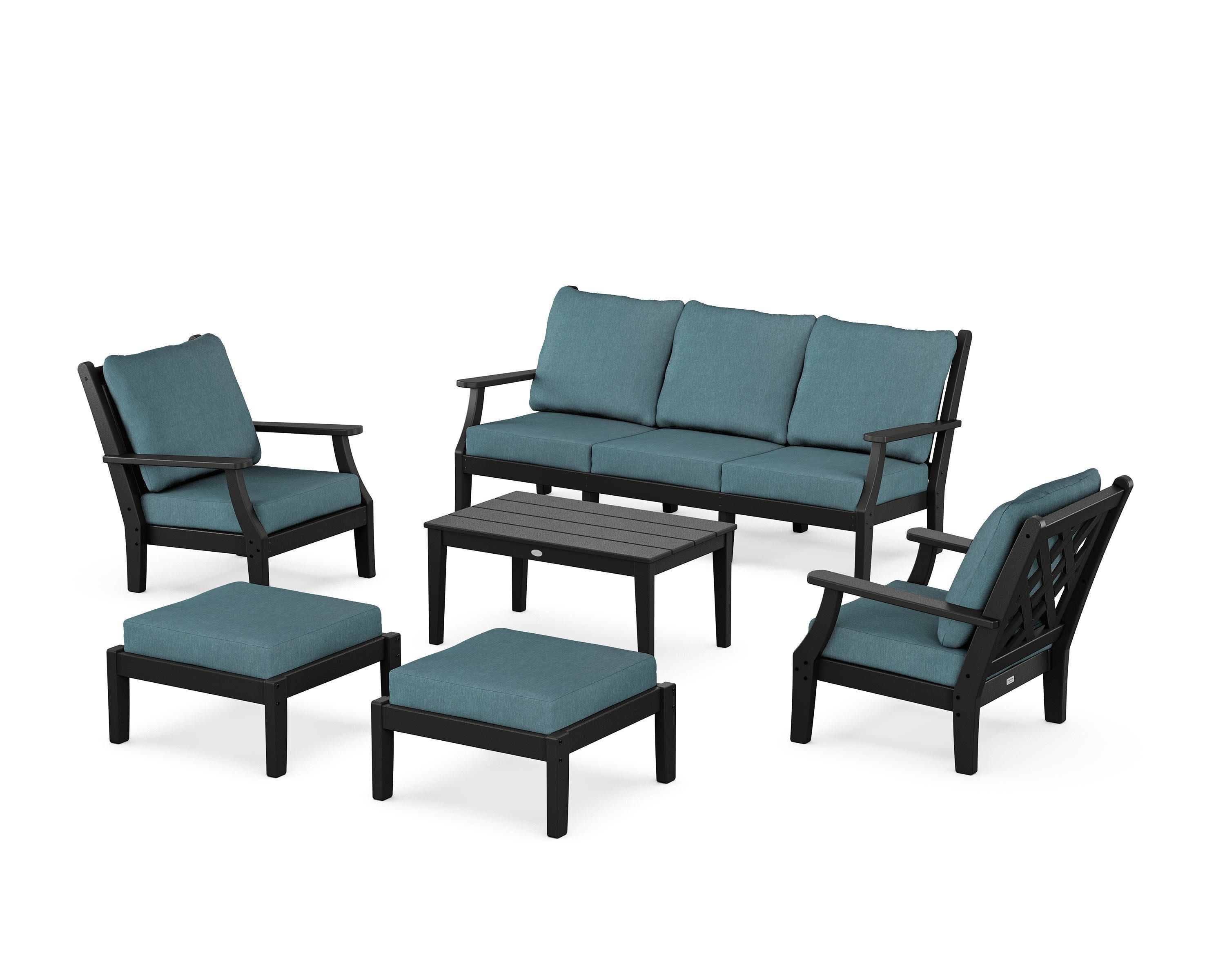Wovendale 6-Piece Lounge Sofa Set in Black / Ocean Teal