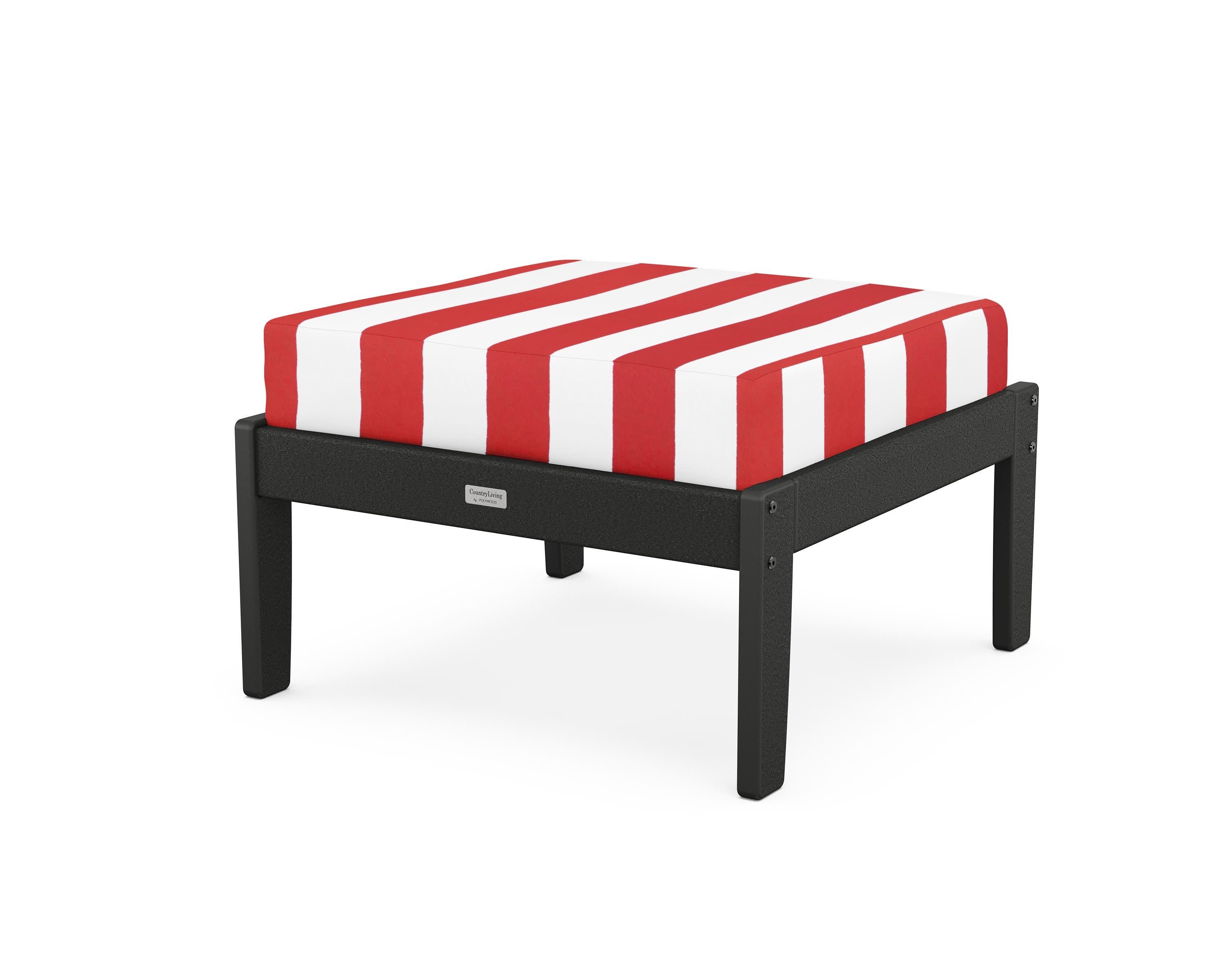 Cottage Deep Seating Ottoman in Black / Cabana Stripe Crimson