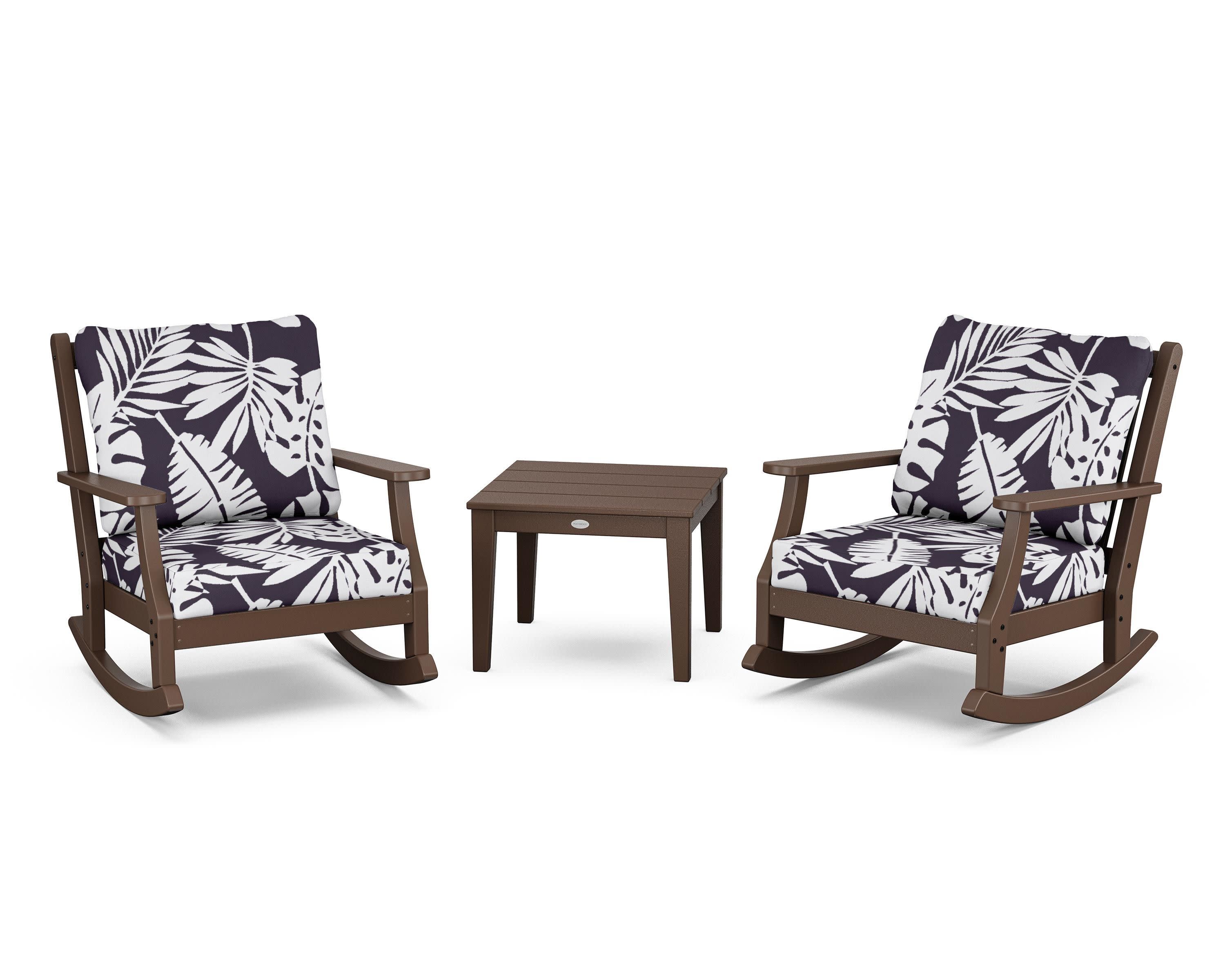 Wovendale 3-Piece Deep Seating Rocker Set in Mahogany / Leaf Navy