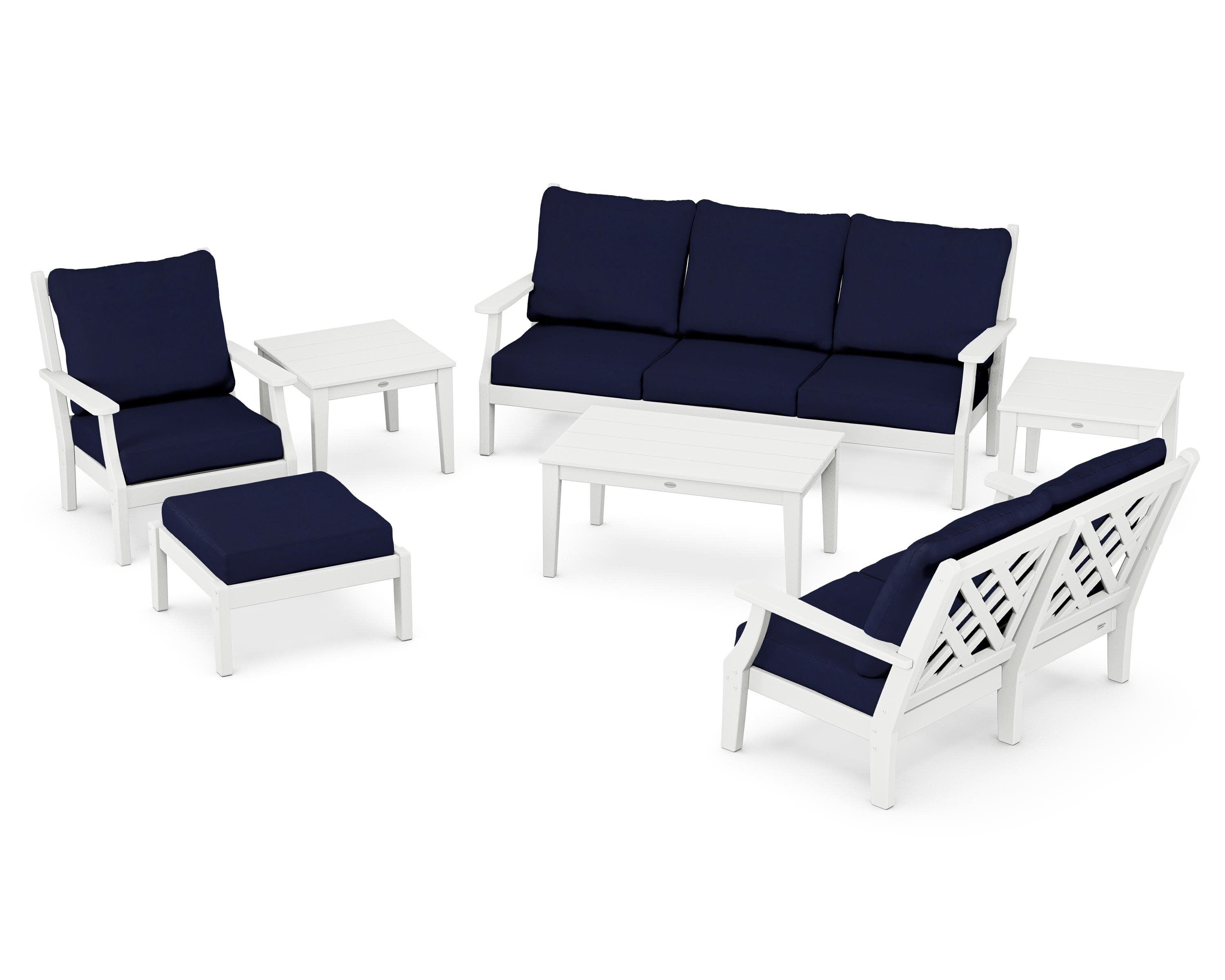 Wovendale 7-Piece Deep Seating Set in White / Navy