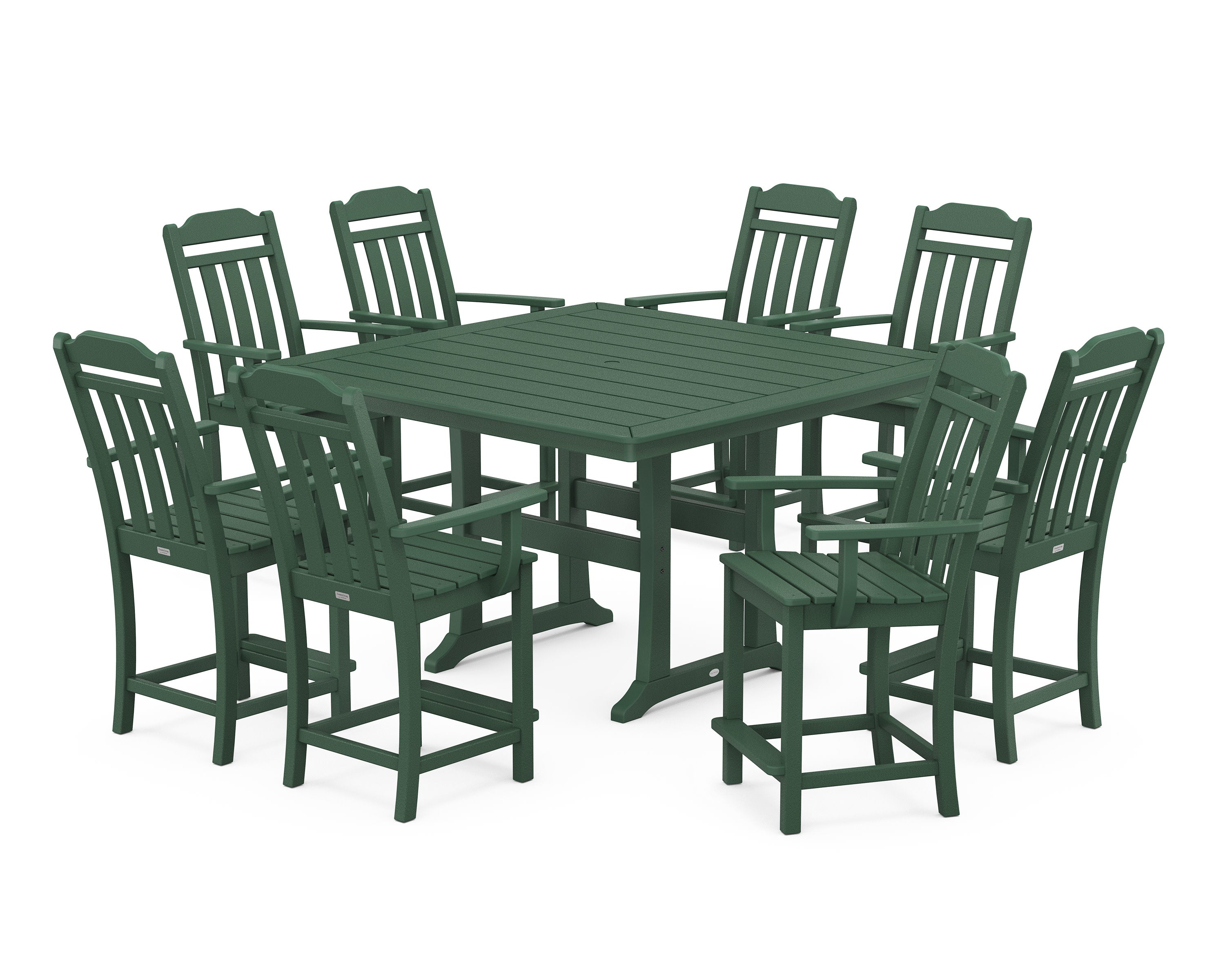 Cottage 9-Piece Square Counter Set with Trestle Legs in Green