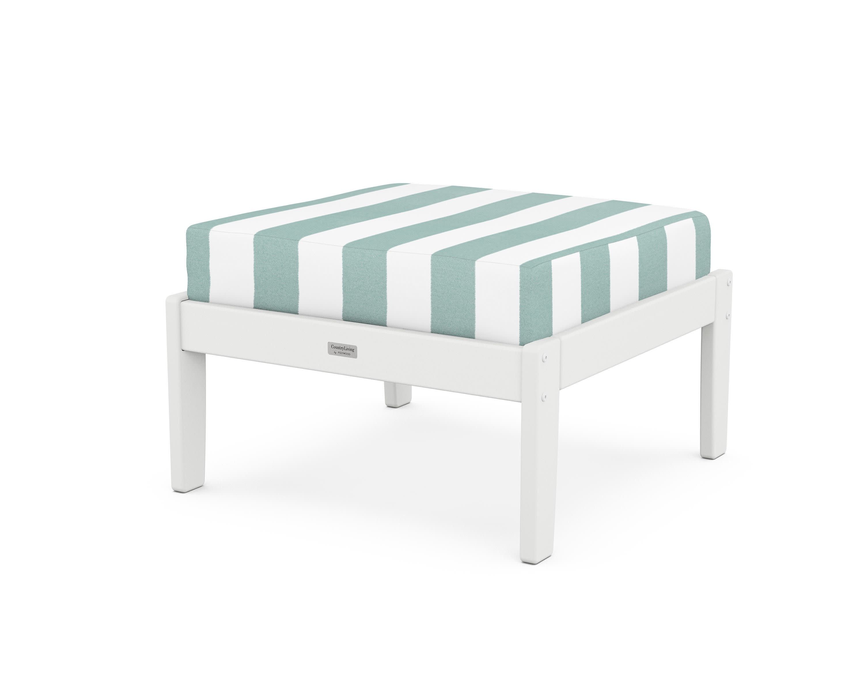 Cottage Deep Seating Ottoman in White / Cabana Stripe Glacier Spa