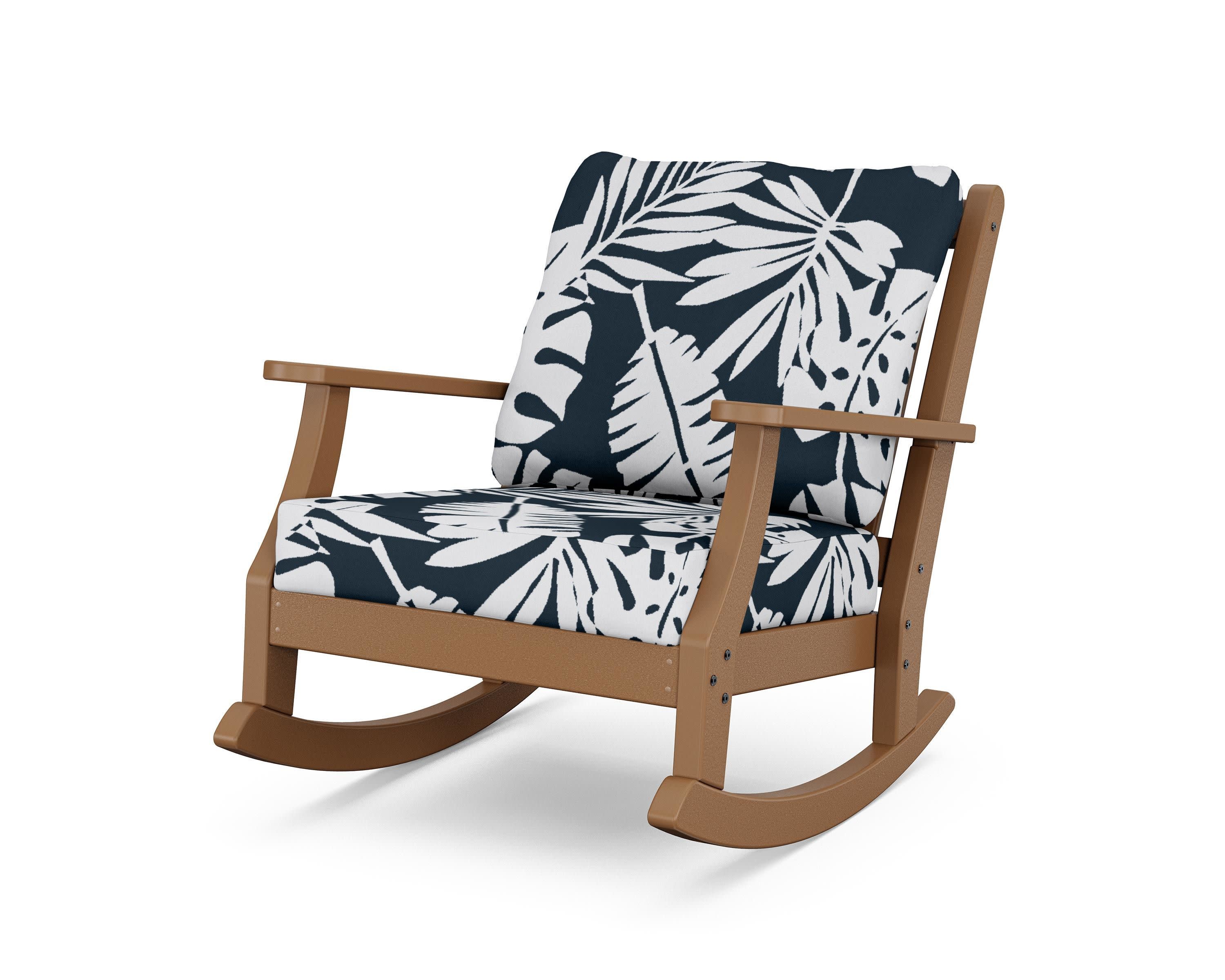 Wovendale Deep Seating Rocking Chair in Teak / Leaf Marine Indigo