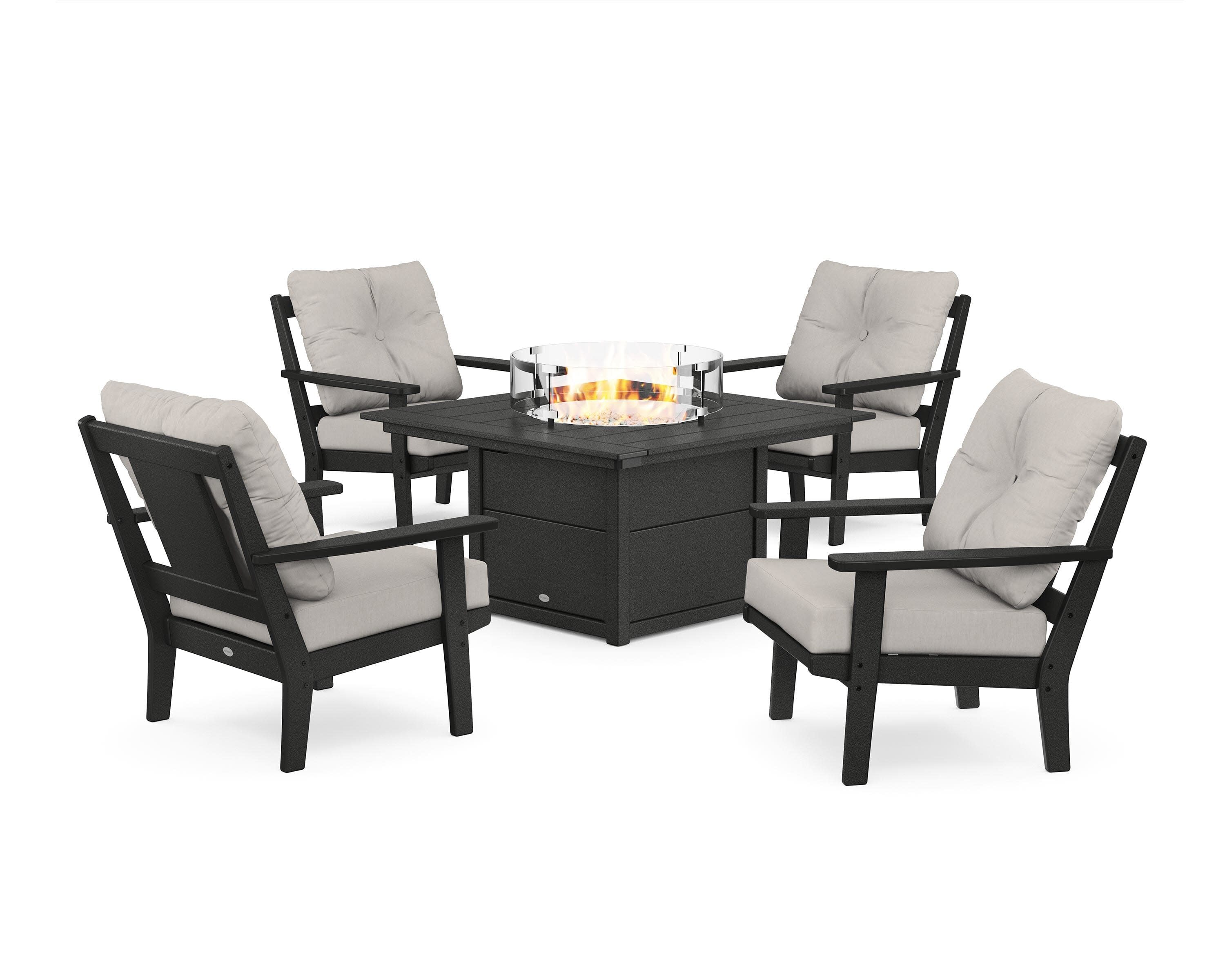 Prairie 5-Piece Deep Seating Set with Fire Pit Table in Black / Cast Ash