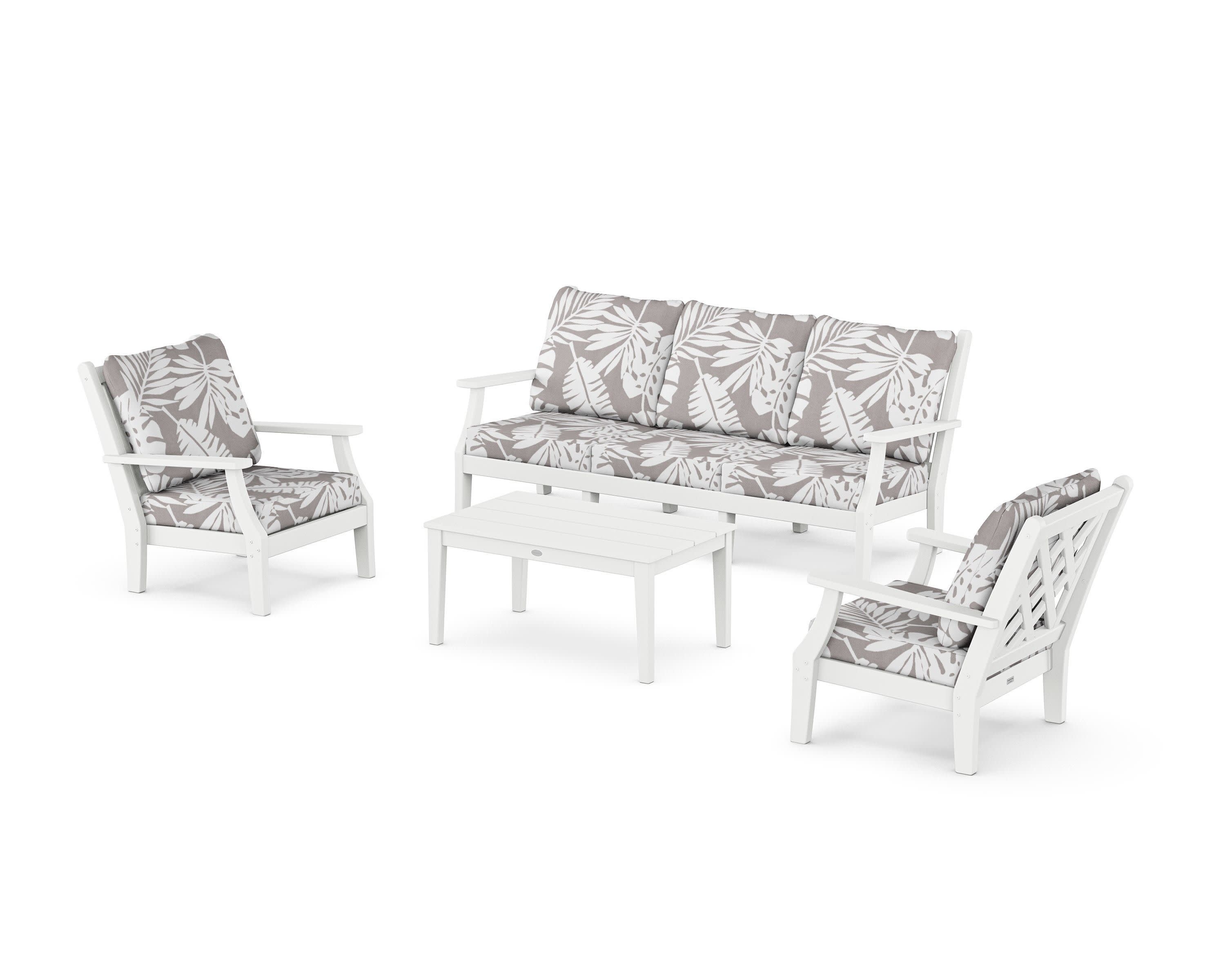 Wovendale 4-Piece Deep Seating Set with Sofa in White / Leaf Grey Mist