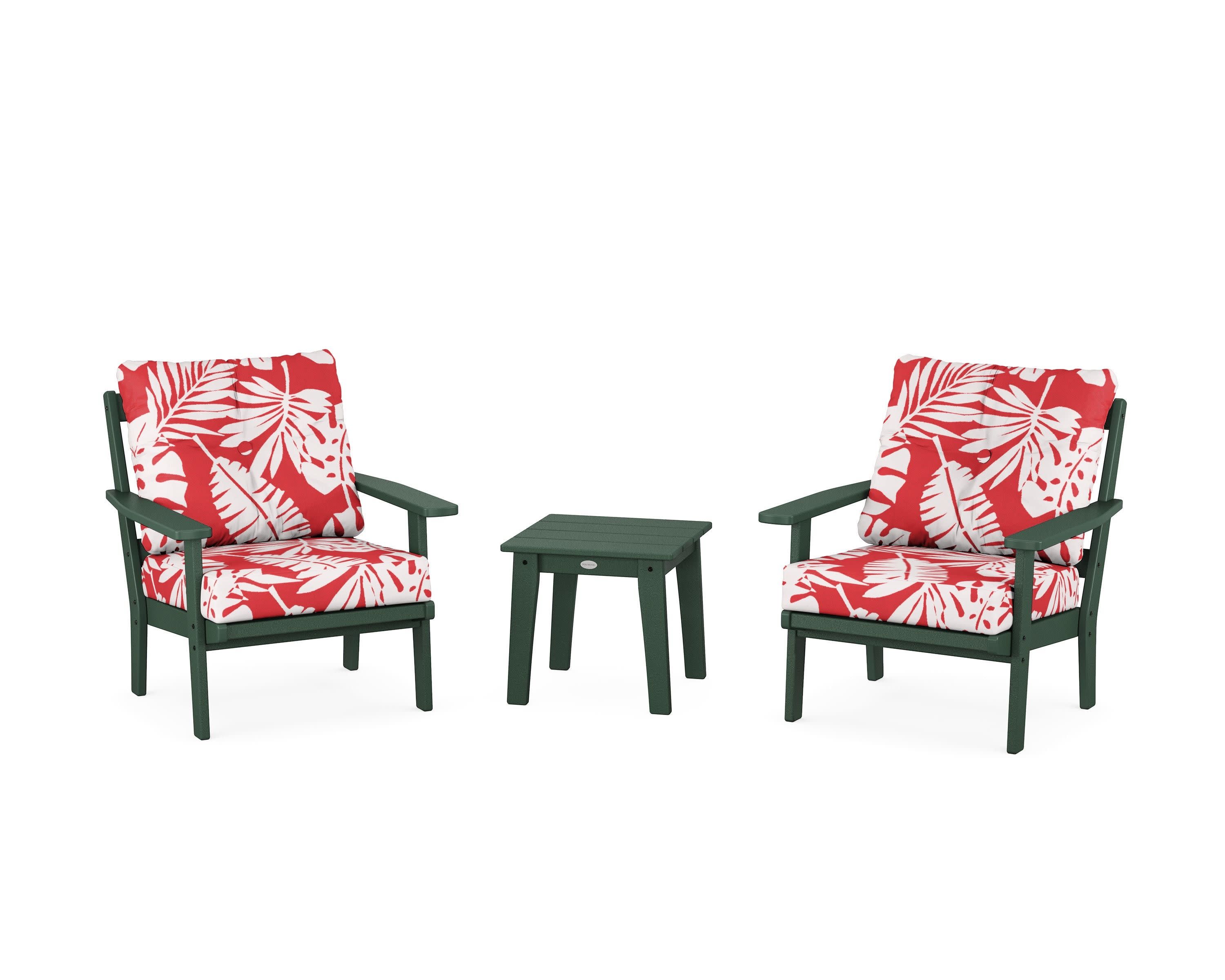 Prairie 3-Piece Deep Seating Set in Green / Leaf Crimson