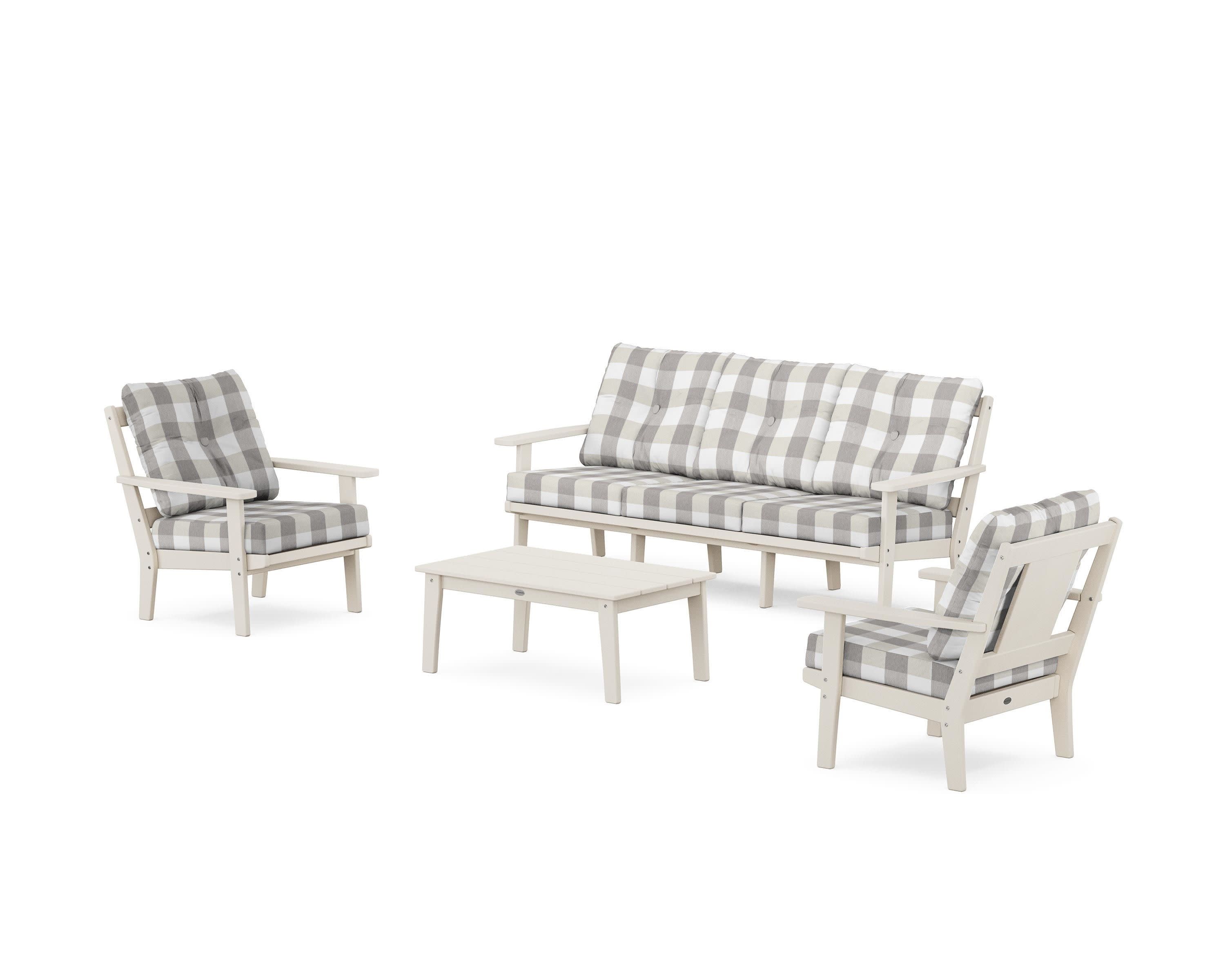 Prairie 4-Piece Deep Seating Set with Sofa in Sand / Buffalo Plaid Grey Mist