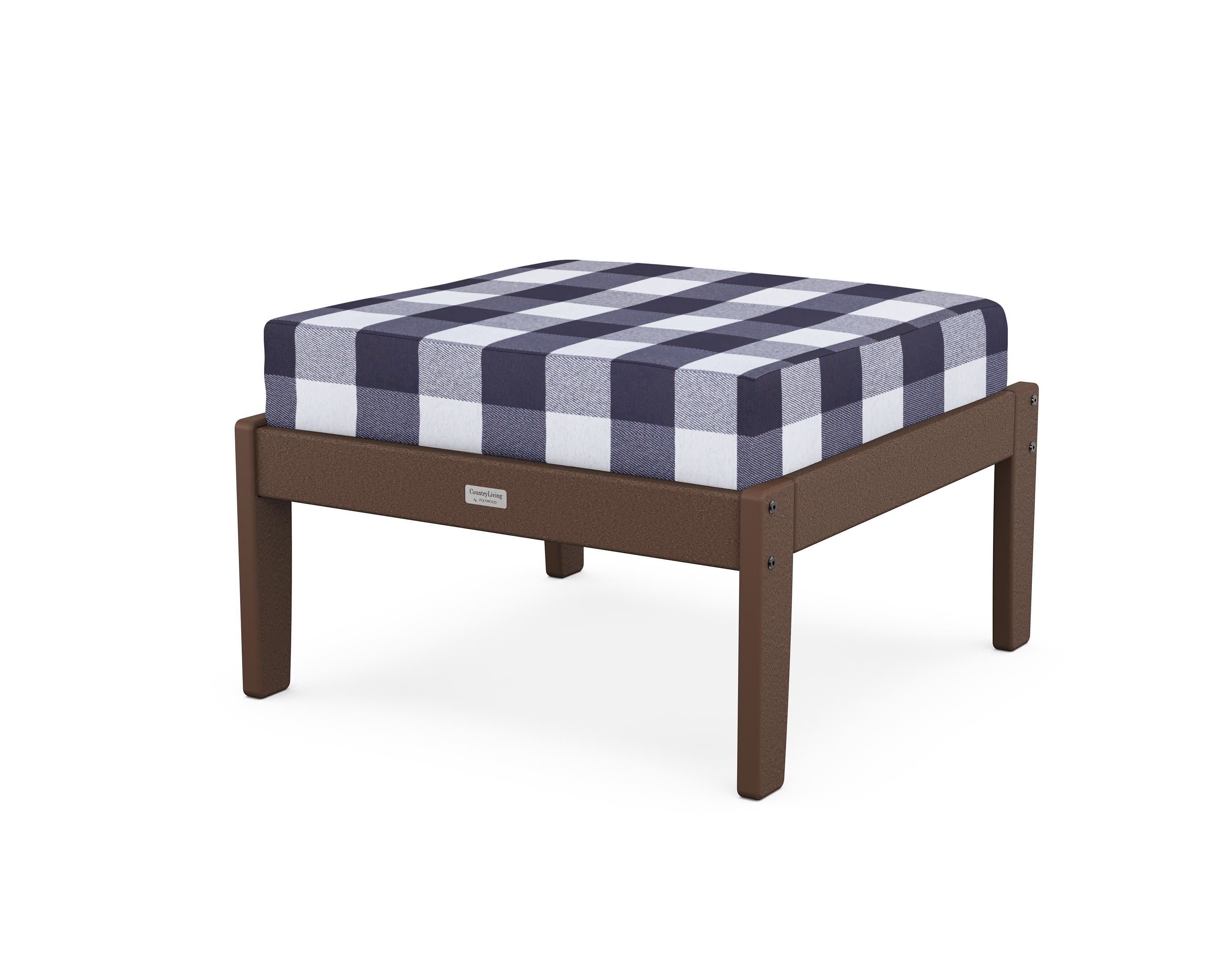 Cottage Deep Seating Ottoman in Mahogany / Buffalo Plaid Navy