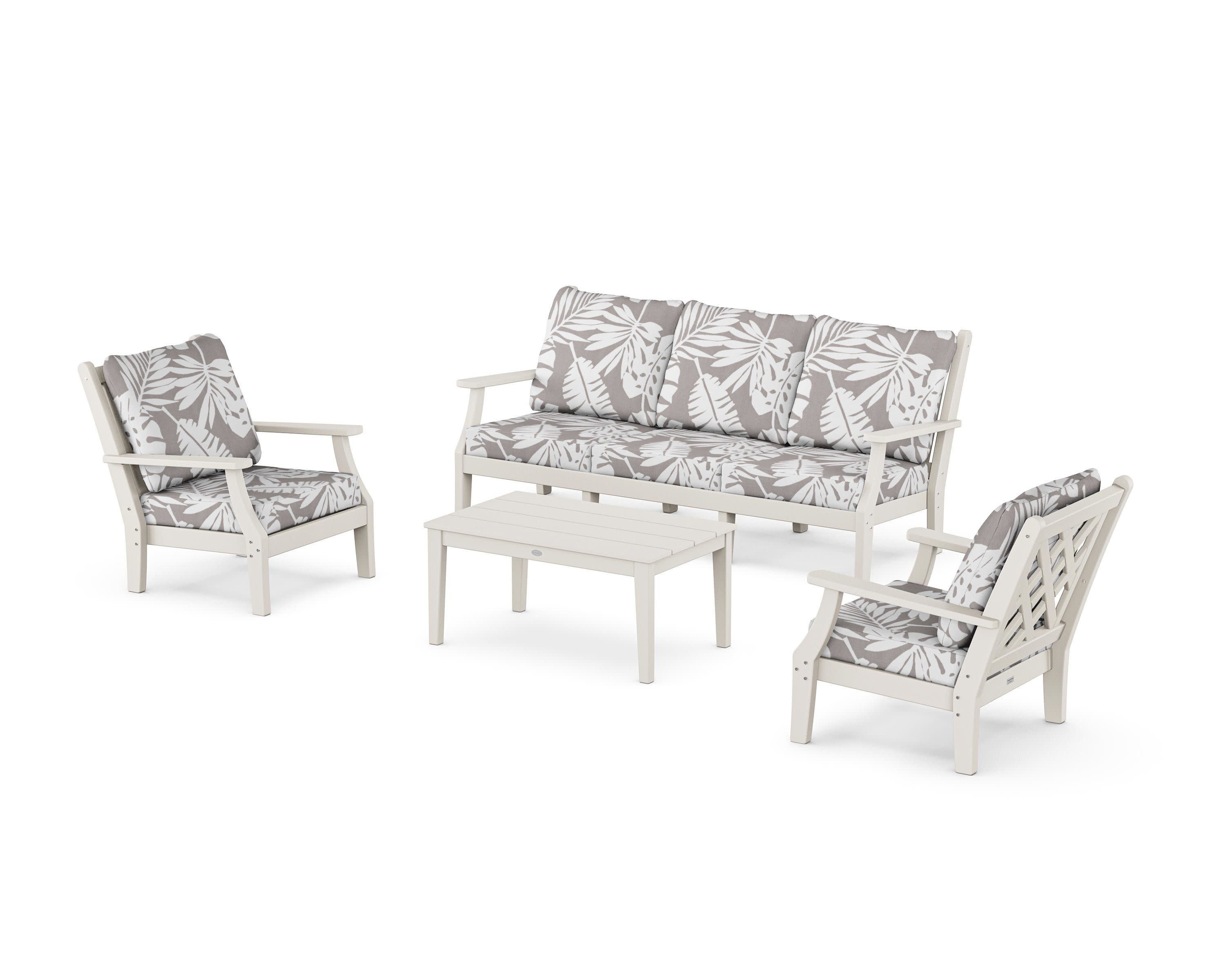 Wovendale 4-Piece Deep Seating Set with Sofa in Sand / Leaf Grey Mist
