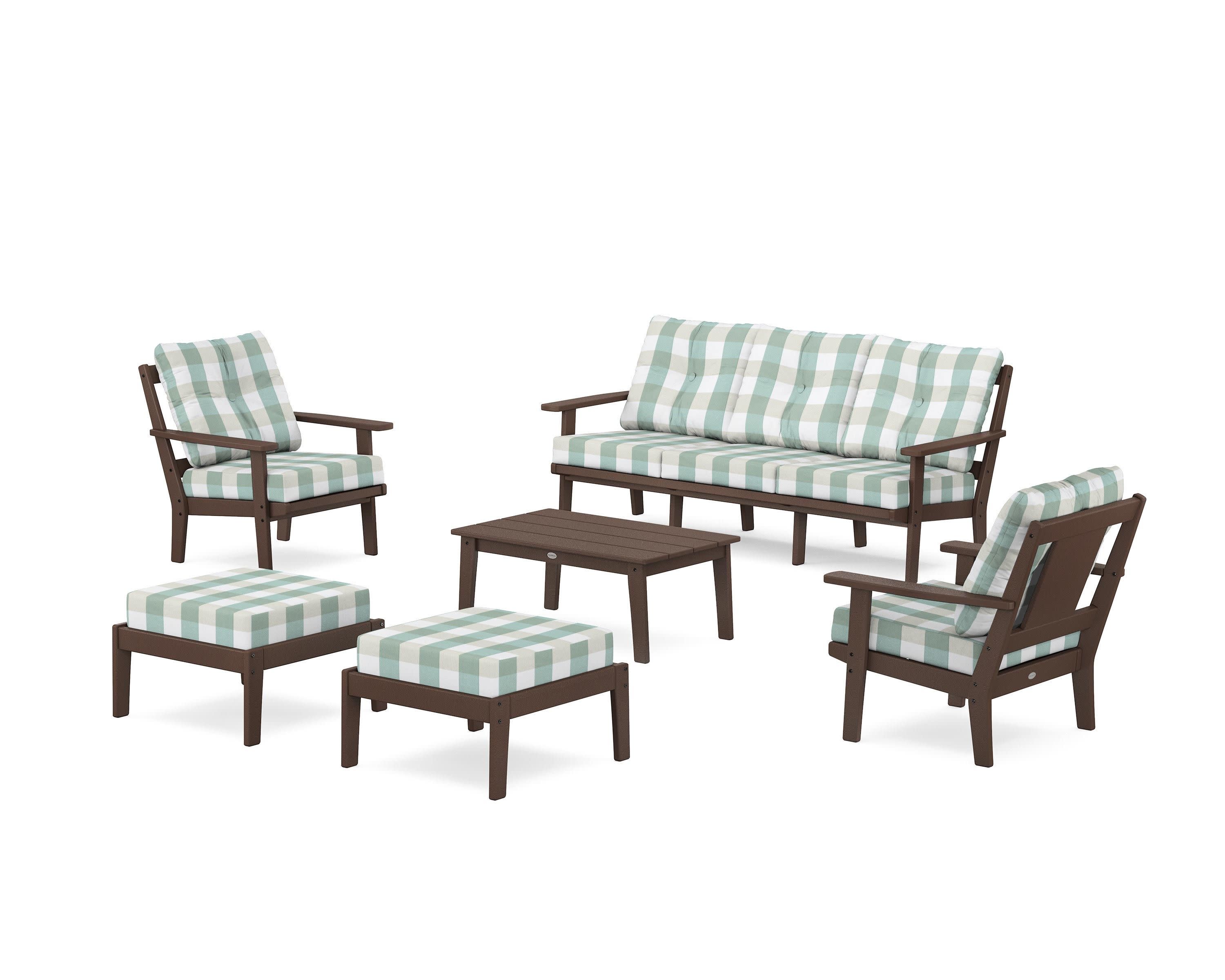 Prairie 6-Piece Lounge Sofa Set in Mahogany / Buffalo Plaid Glacier Spa