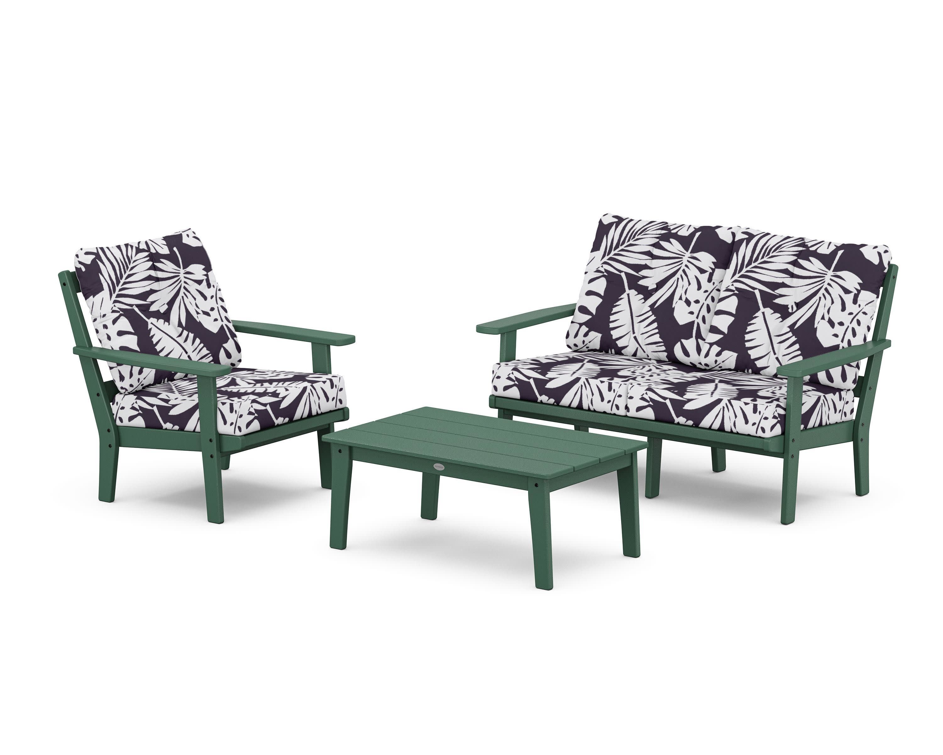 Prairie 3-Piece Deep Seating Set with Loveseat in Green / Leaf Navy