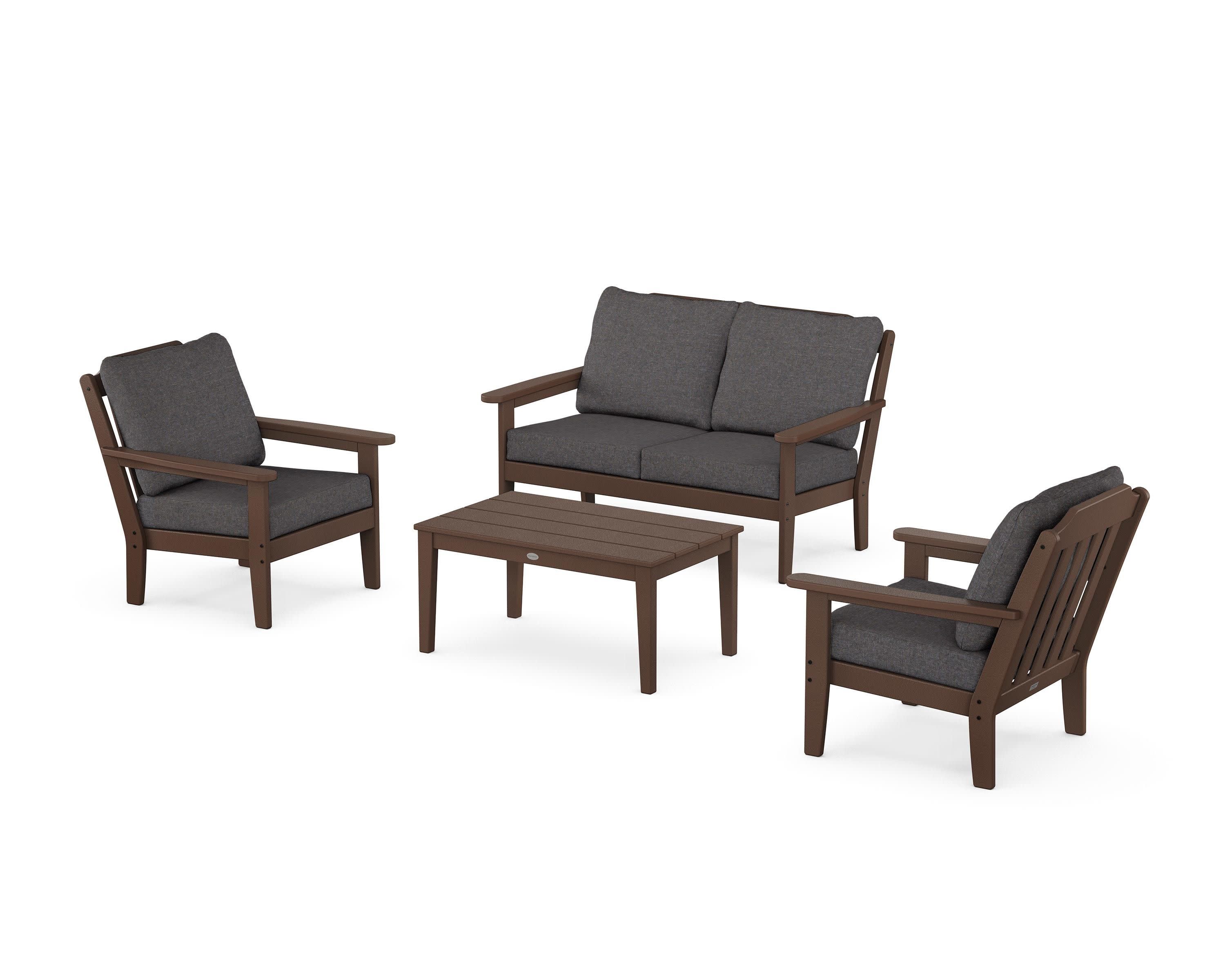 Cottage 4-Piece Deep Seating Set with Loveseat in Mahogany / Ash Charcoal