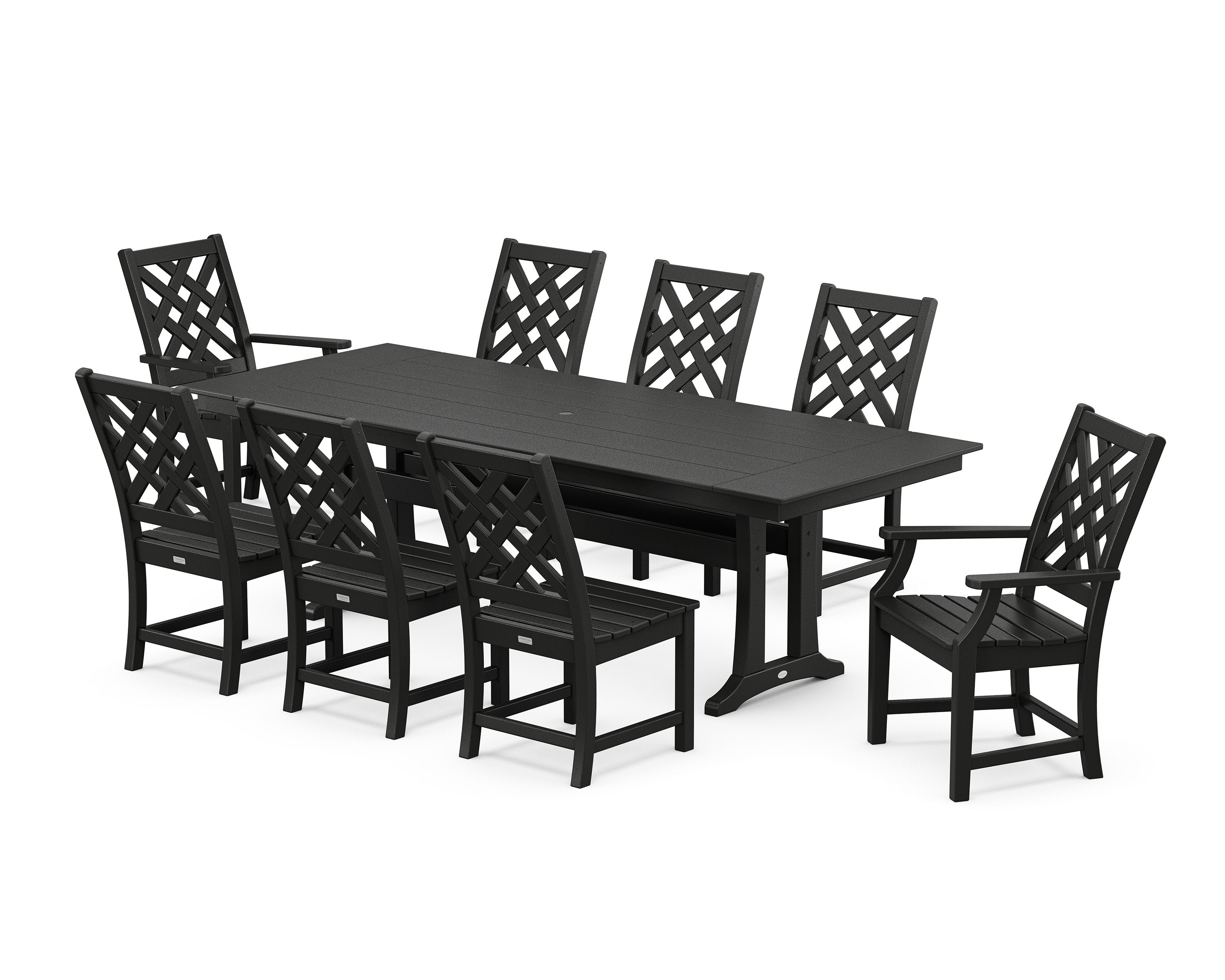 Wovendale 9-Piece Farmhouse Dining Set with Trestle Legs in Black