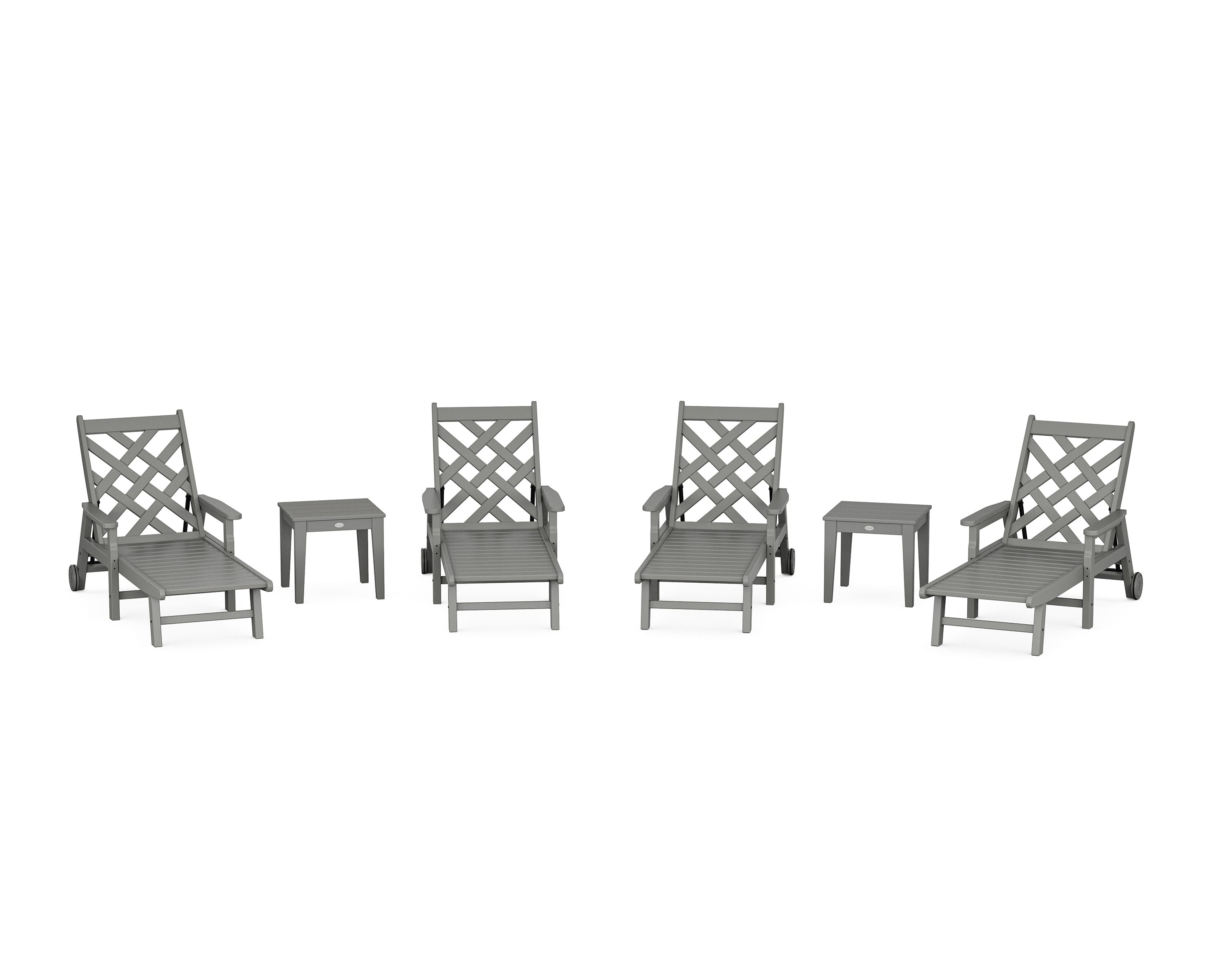 Wovendale 6-Piece Chaise Set with Arms and Wheels in Slate Grey